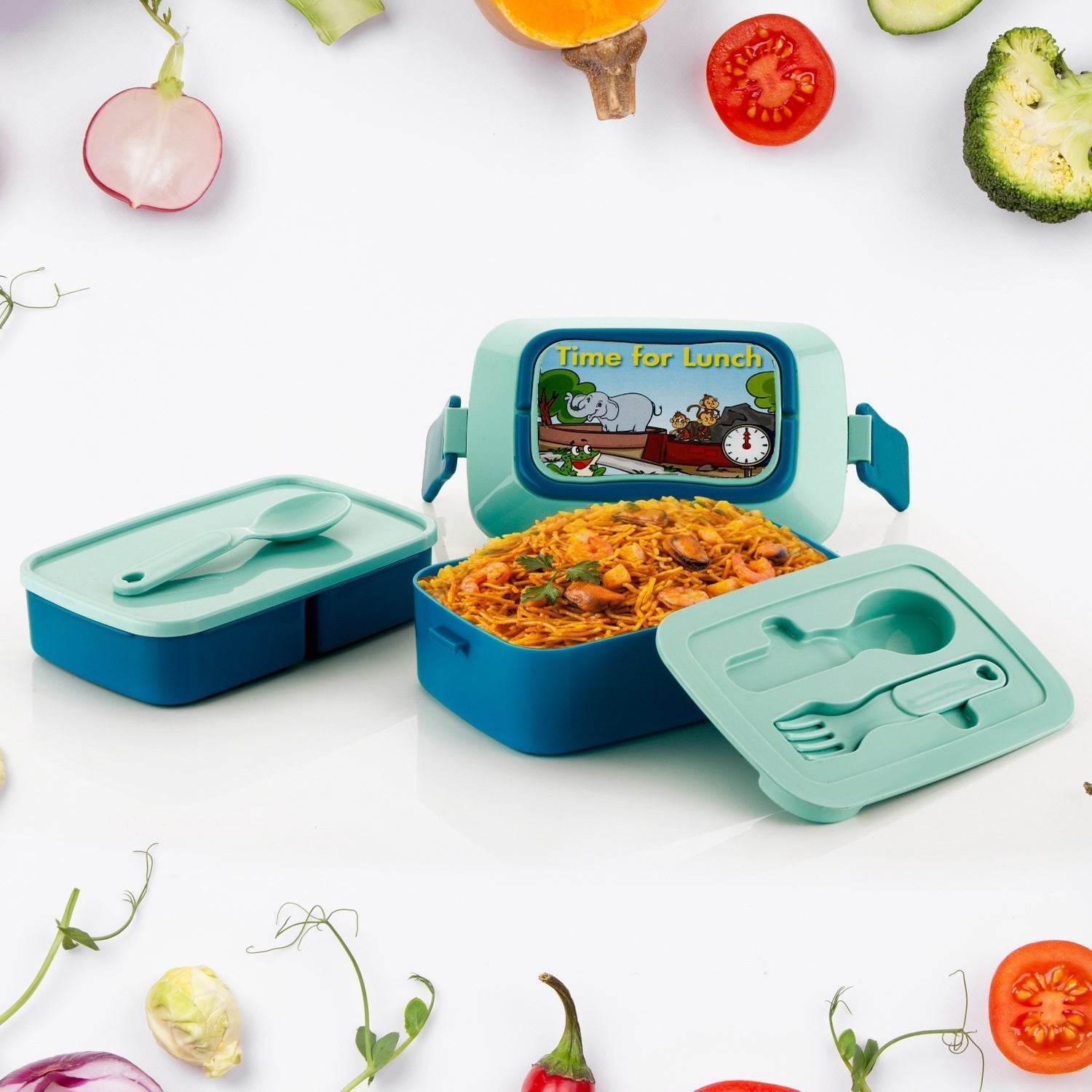 5621 Double Layer Lunch Box Stylish Lid Lunch Box With Fork & Spoon Lunch Box For Children School Lunch Box  - infinityexculsivestore.com