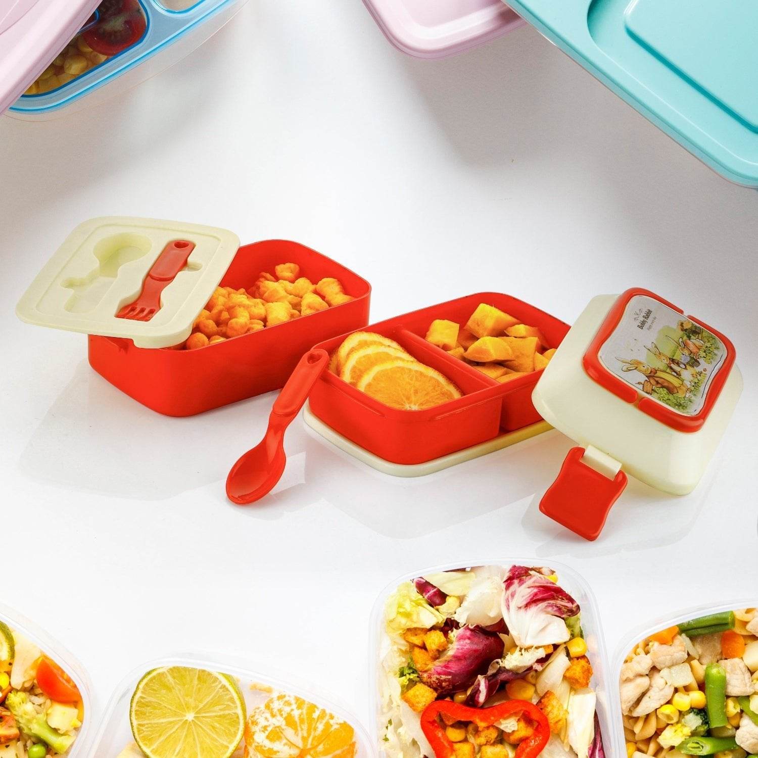 5621 Double Layer Lunch Box Stylish Lid Lunch Box With Fork & Spoon Lunch Box For Children School Lunch Box  - infinityexculsivestore.com