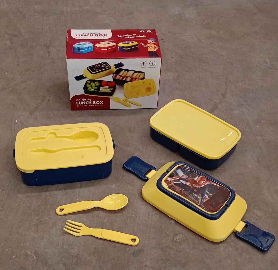 5621 Double Layer Lunch Box Stylish Lid Lunch Box With Fork & Spoon Lunch Box For Children School Lunch Box  - infinityexculsivestore.com