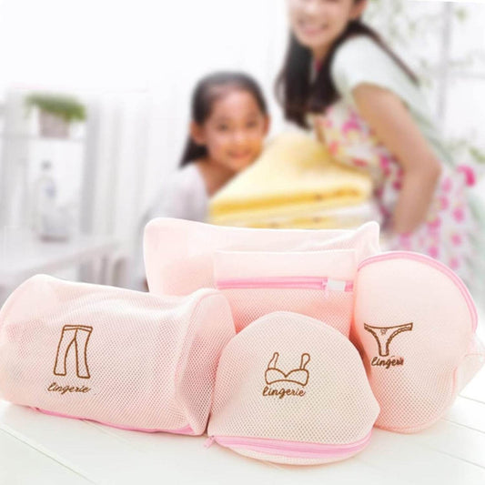 5pc Zippered Mesh Laundry Wash Bags Foldable Delicates Lingerie Socks, Underwear Blouse, Hosiery, Stocking and Lingerie Washing Machine Clothes Protection Net (5 Pc Set) - infinityexculsivestore.com