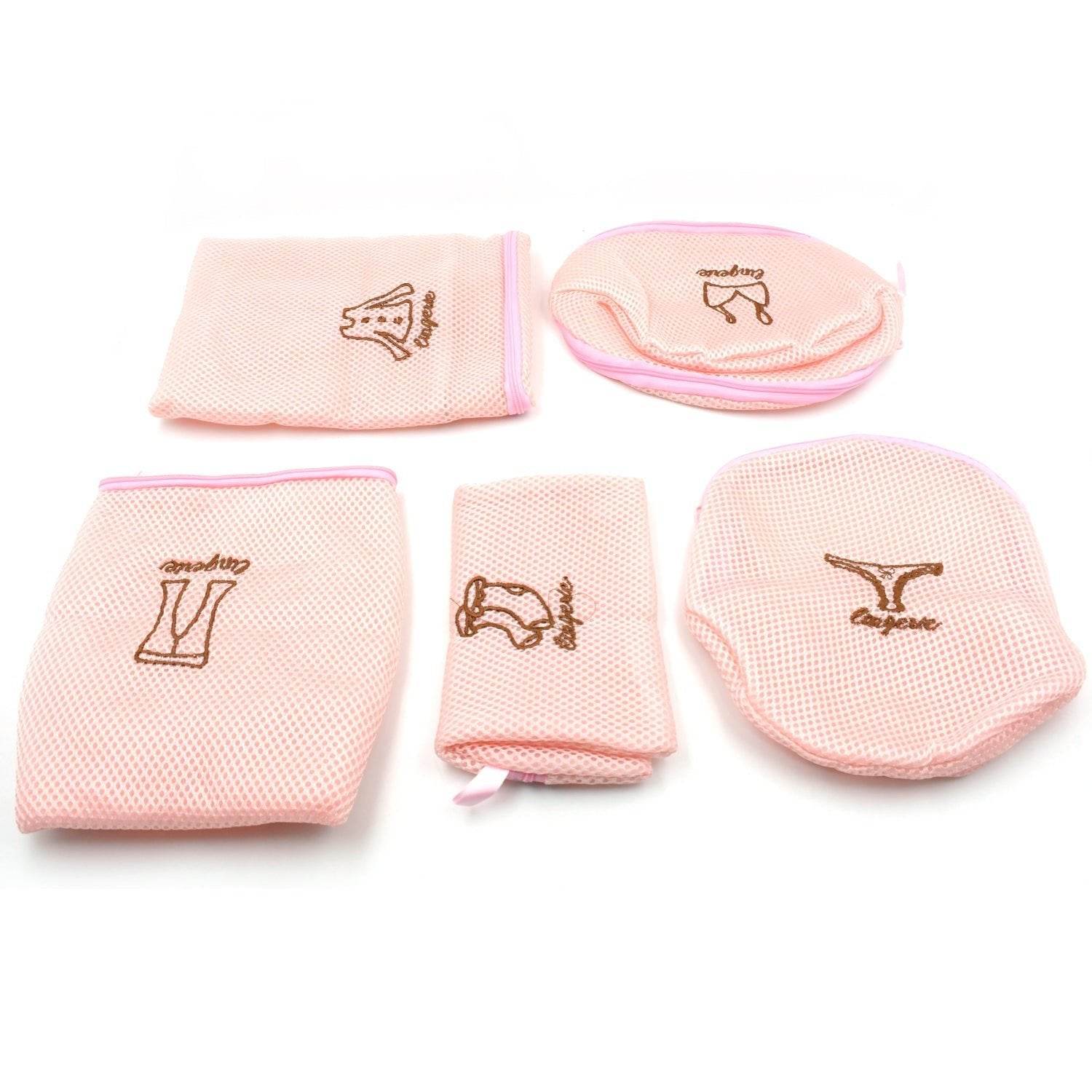 5pc Zippered Mesh Laundry Wash Bags Foldable Delicates Lingerie Socks, Underwear Blouse, Hosiery, Stocking and Lingerie Washing Machine Clothes Protection Net (5 Pc Set) - infinityexculsivestore.com