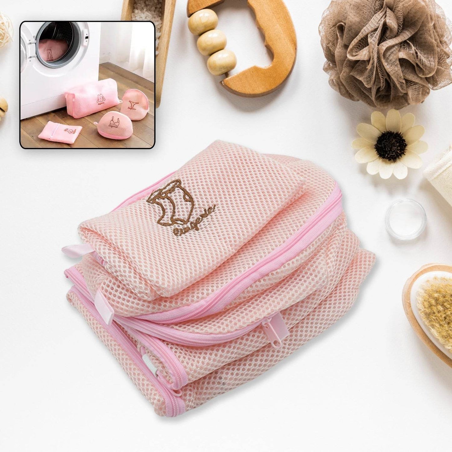 5pc Zippered Mesh Laundry Wash Bags Foldable Delicates Lingerie Socks, Underwear Blouse, Hosiery, Stocking and Lingerie Washing Machine Clothes Protection Net (5 Pc Set) - infinityexculsivestore.com