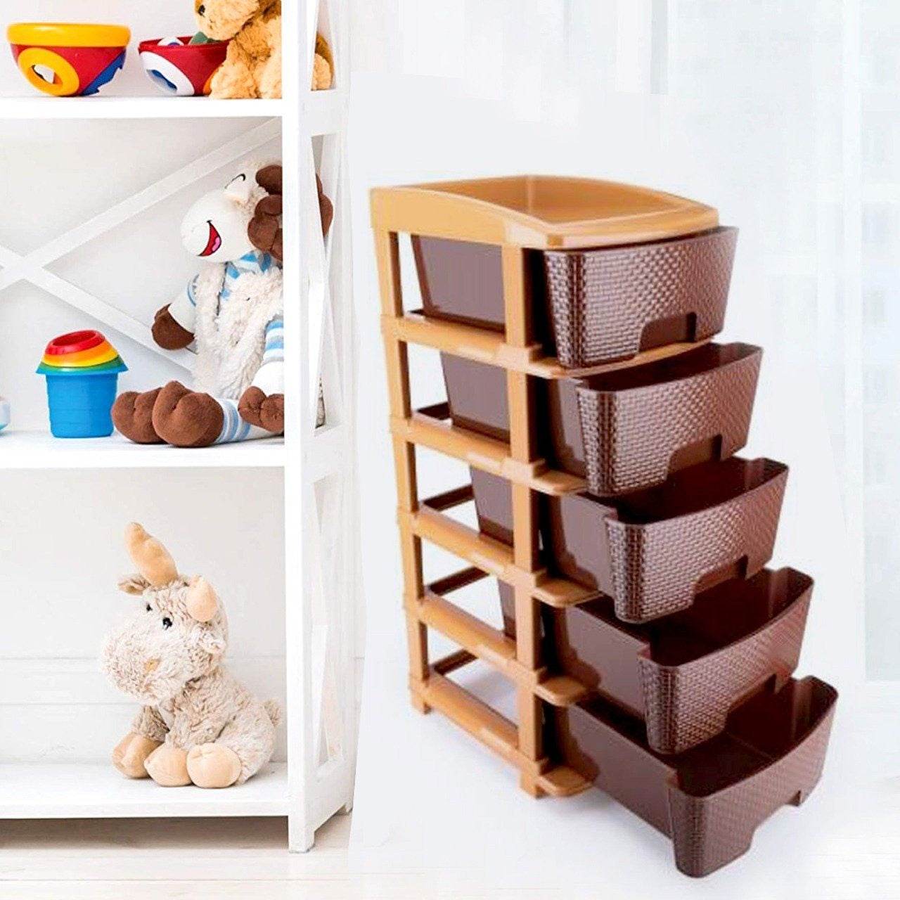 5tier Plastic Modular Drawer System For Multiple Use (Brown colour) - infinityexculsivestore.com