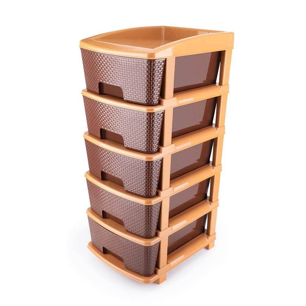 5tier Plastic Modular Drawer System For Multiple Use (Brown colour) - infinityexculsivestore.com