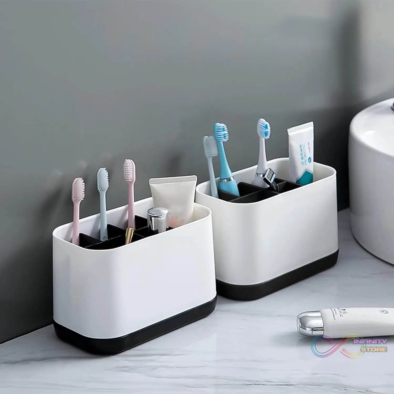 6 Compartment Multi Purpose Organizer Toothbrush Holder Stand Plastic Caddy (1 Pc) - infinityexculsivestore.com