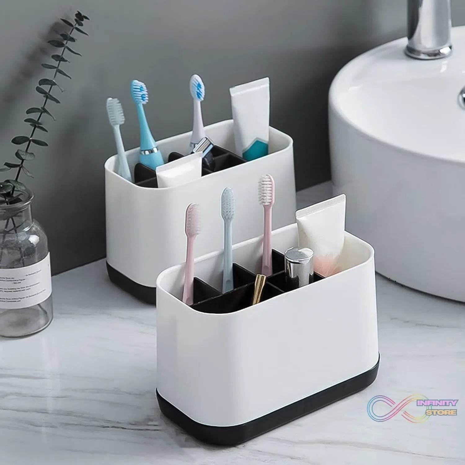 6 Compartment Multi Purpose Organizer Toothbrush Holder Stand Plastic Caddy (1 Pc) - infinityexculsivestore.com