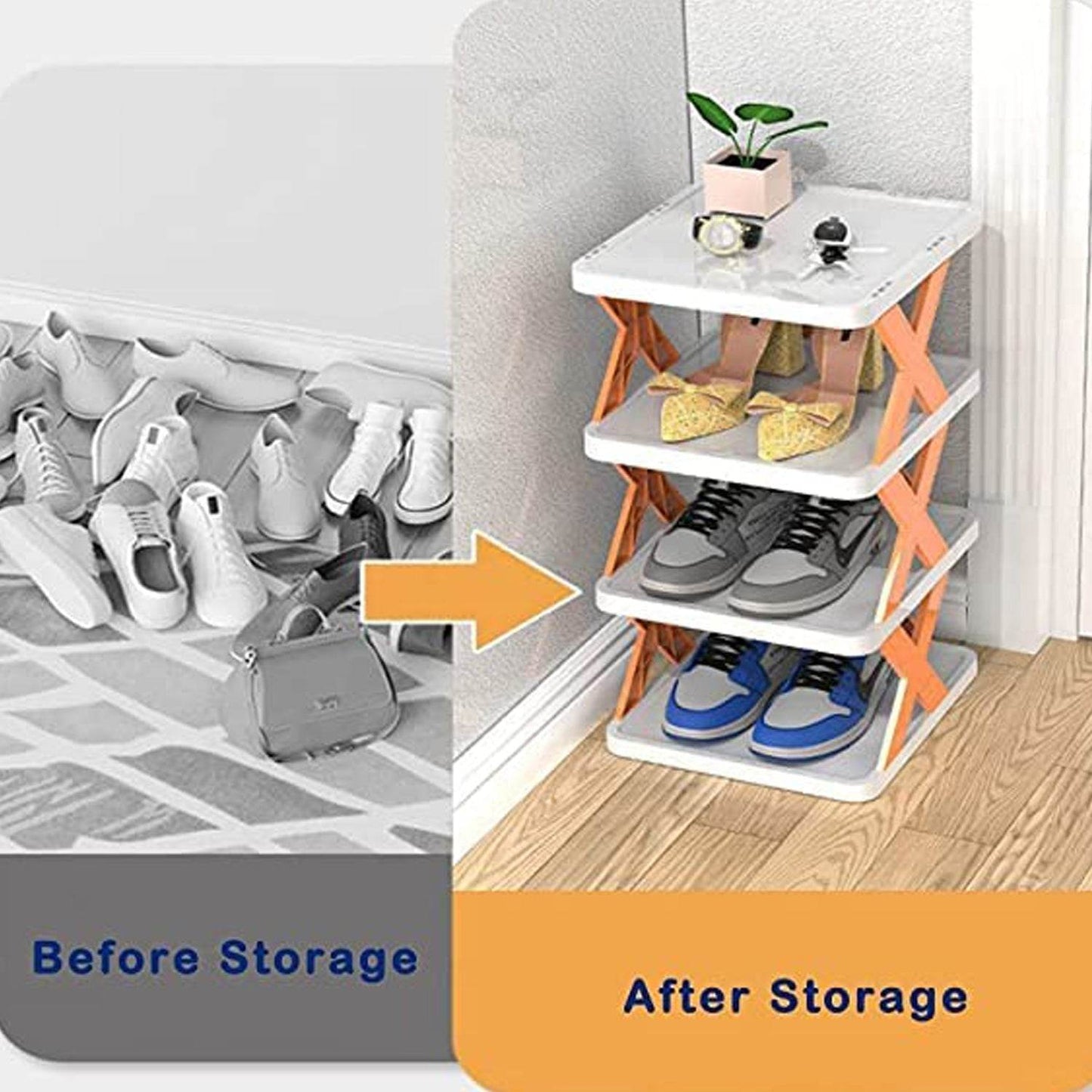 6 LAYER SHOE RACK DESIGN LIGHTWEIGHT ADJUSTABLE PLASTIC FOLDABLE SHOE CABINET STORAGE PORTABLE FOLDING SPACE SAVING SHOE ORGANIZER HOME AND OFFICE - infinityexculsivestore.com