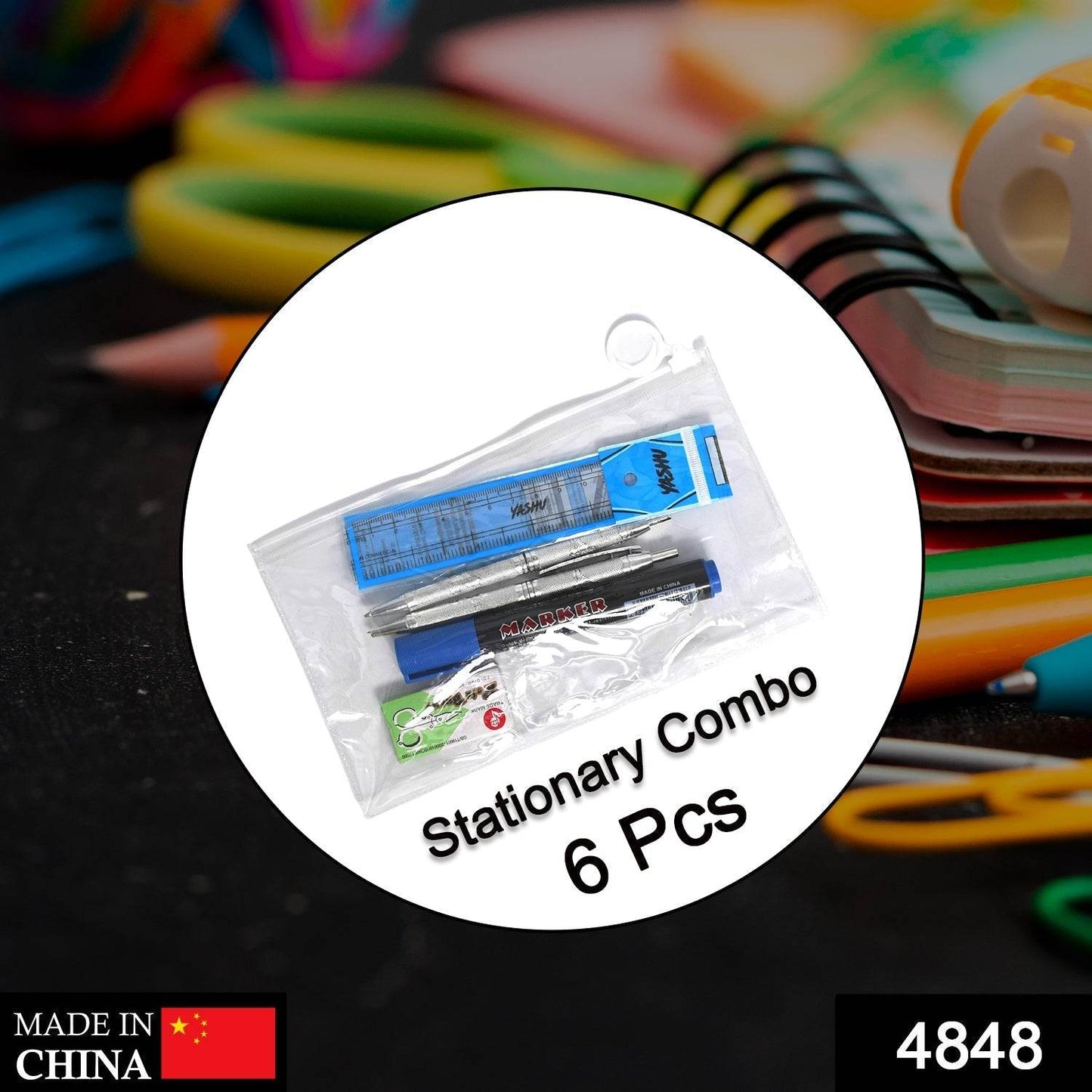 6-Pcs Combo Zipper Pouch scissor Ruler Pen And Marker Used While Studying By Teachers And Students In Schools And Colleges Etc. - infinityexculsivestore.com