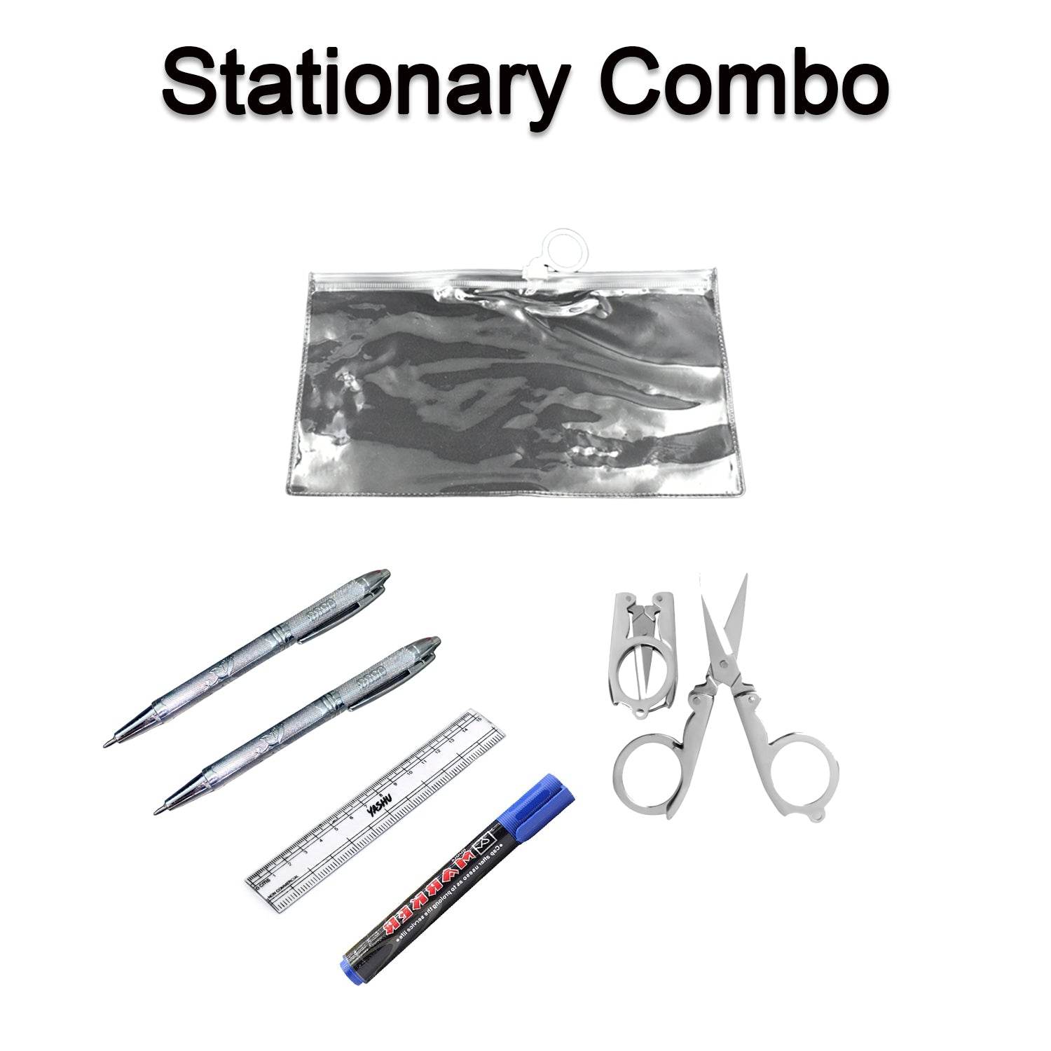 6-Pcs Combo Zipper Pouch scissor Ruler Pen And Marker Used While Studying By Teachers And Students In Schools And Colleges Etc. - infinityexculsivestore.com