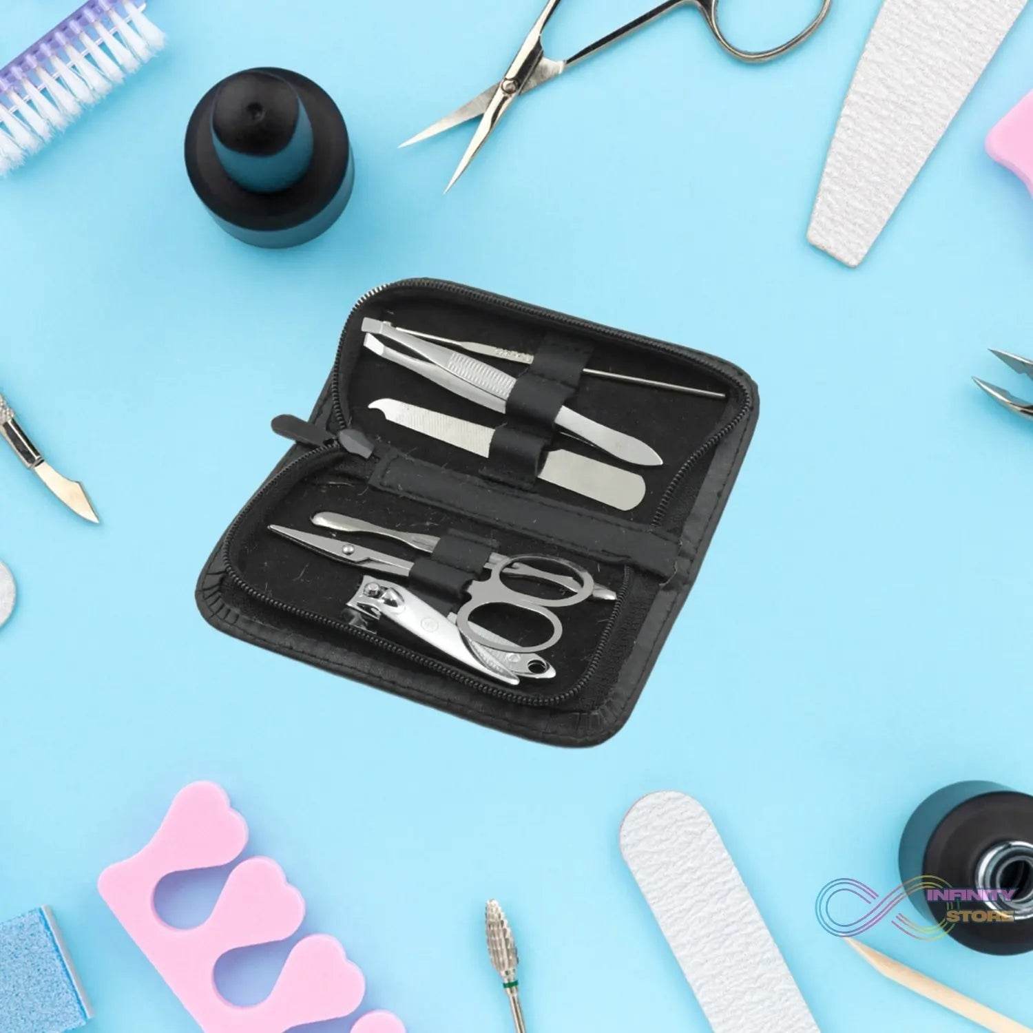 6-Piece Nail Clippers Kit with Travel Case: Professional Manicure Set, Stainless Steel - infinityexculsivestore.com