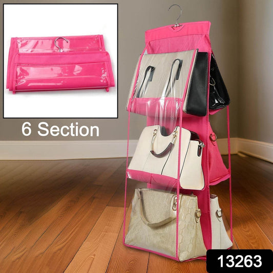 6 Pockets Hanging Purse Handbag Organizer Clear Hanging Shelf Bag (1 Pc) - infinityexculsivestore.com
