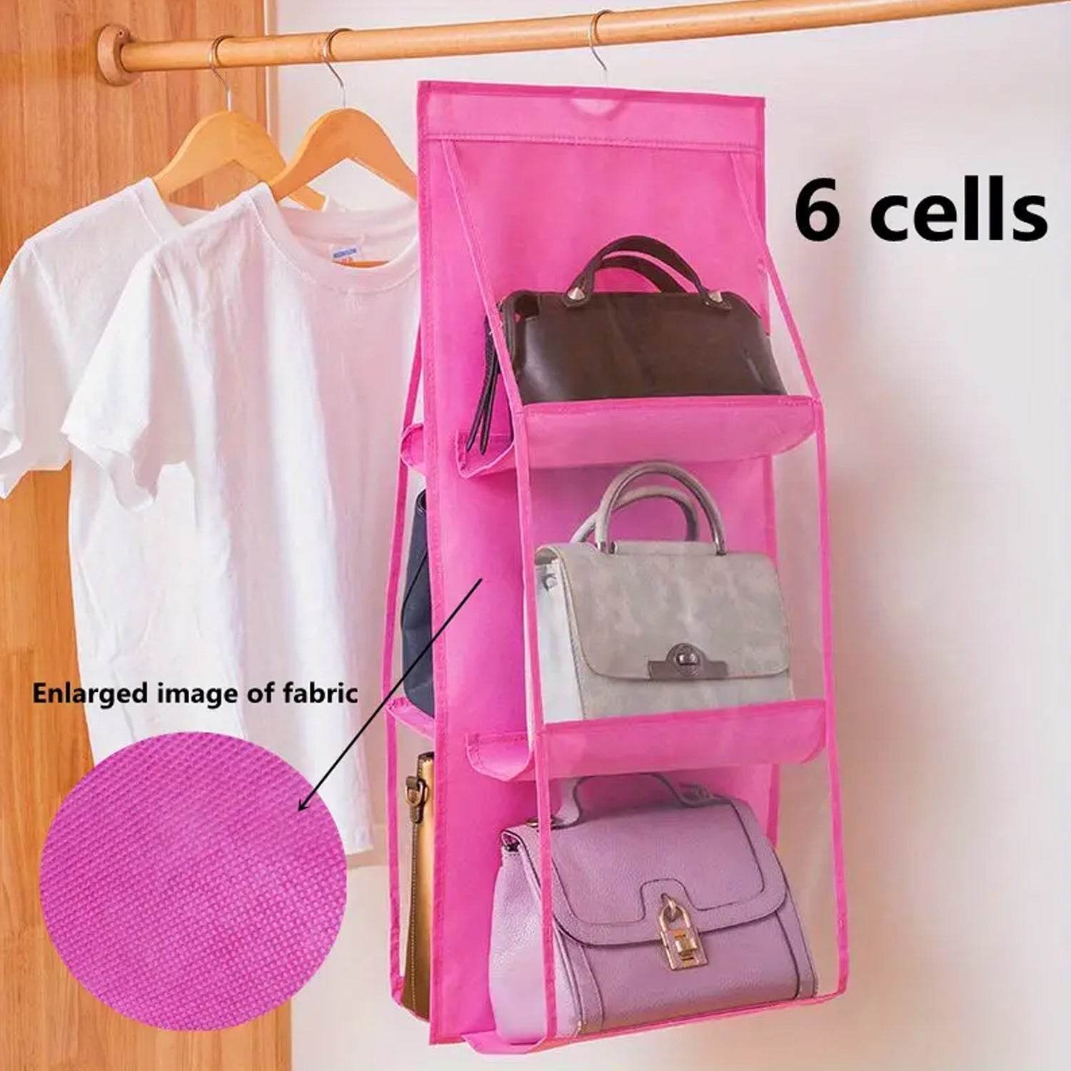 6 Pockets Hanging Purse Handbag Organizer Clear Hanging Shelf Bag (1 Pc) - infinityexculsivestore.com
