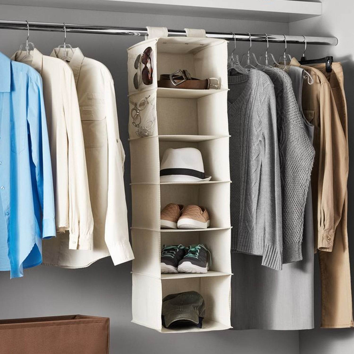 6 Shelf Hanging Closet Organizer, Space Saver, Sweater & Clothing Shelves, Breathable Material Keeps Away Dust & Odors, - infinityexculsivestore.com