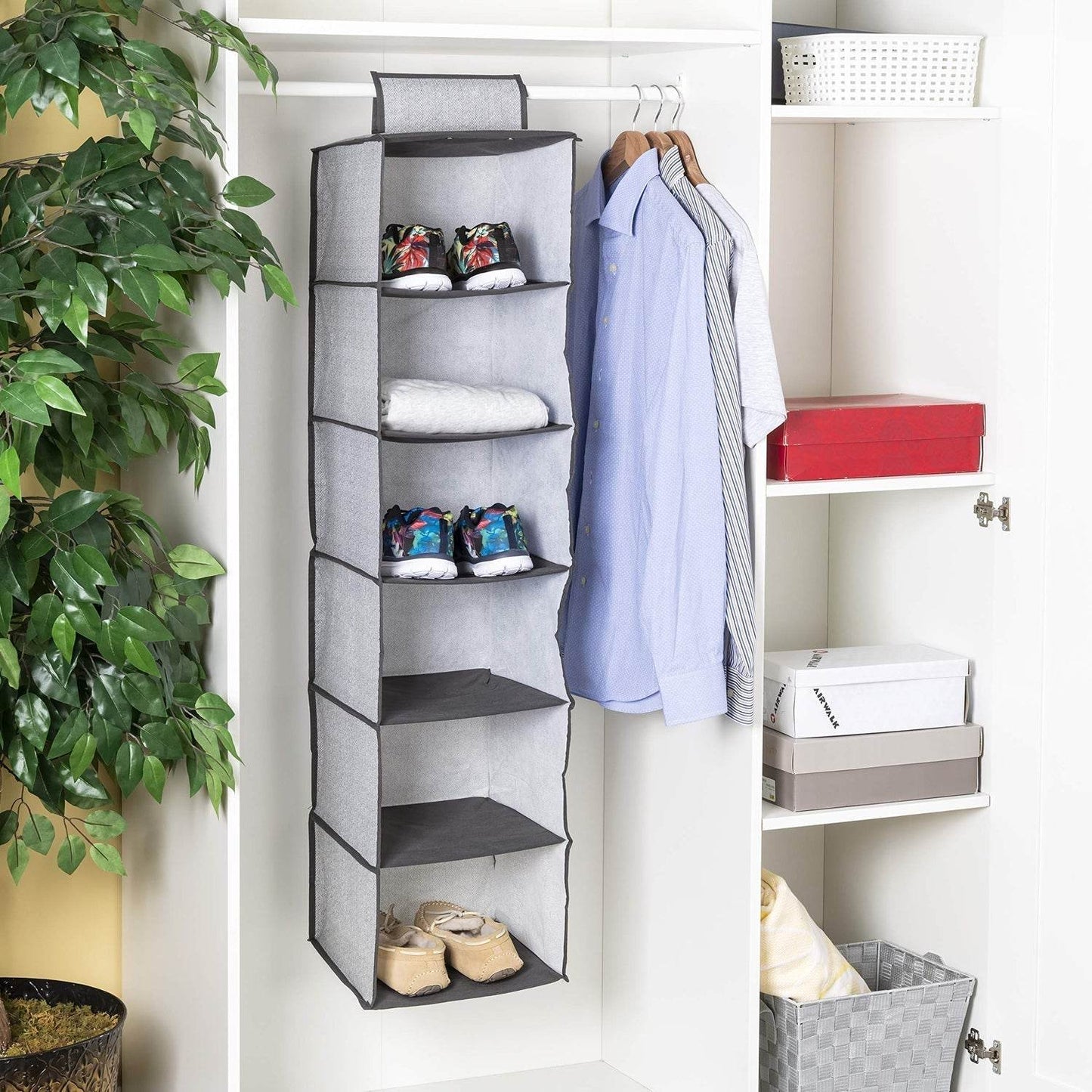 6 Shelf Hanging Closet Organizer, Space Saver, Sweater & Clothing Shelves, Breathable Material Keeps Away Dust & Odors, - infinityexculsivestore.com
