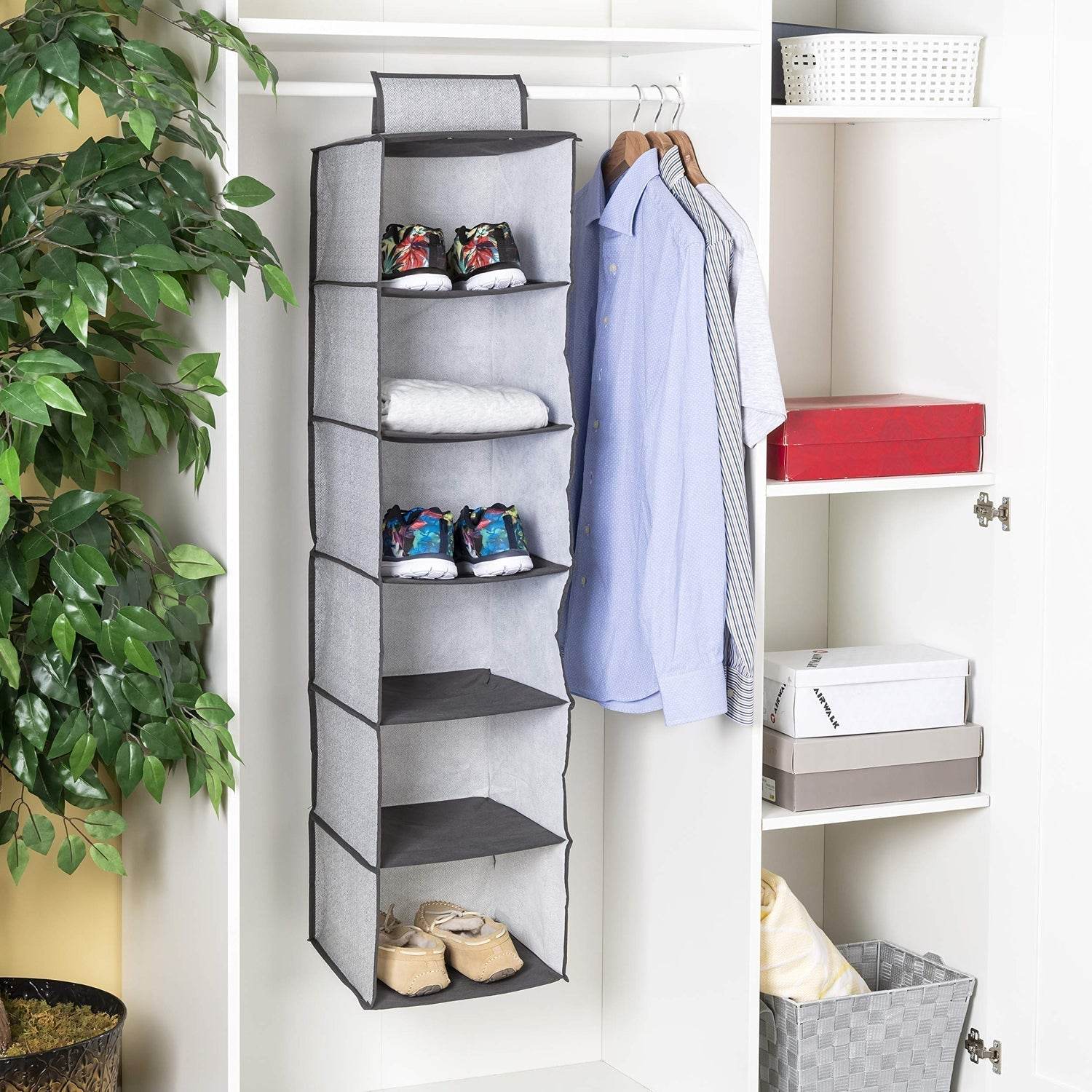 6 Shelf Hanging Closet Organizer, Space Saver, Sweater & Clothing Shelves, Breathable Material Keeps Away Dust & Odors, - infinityexculsivestore.com