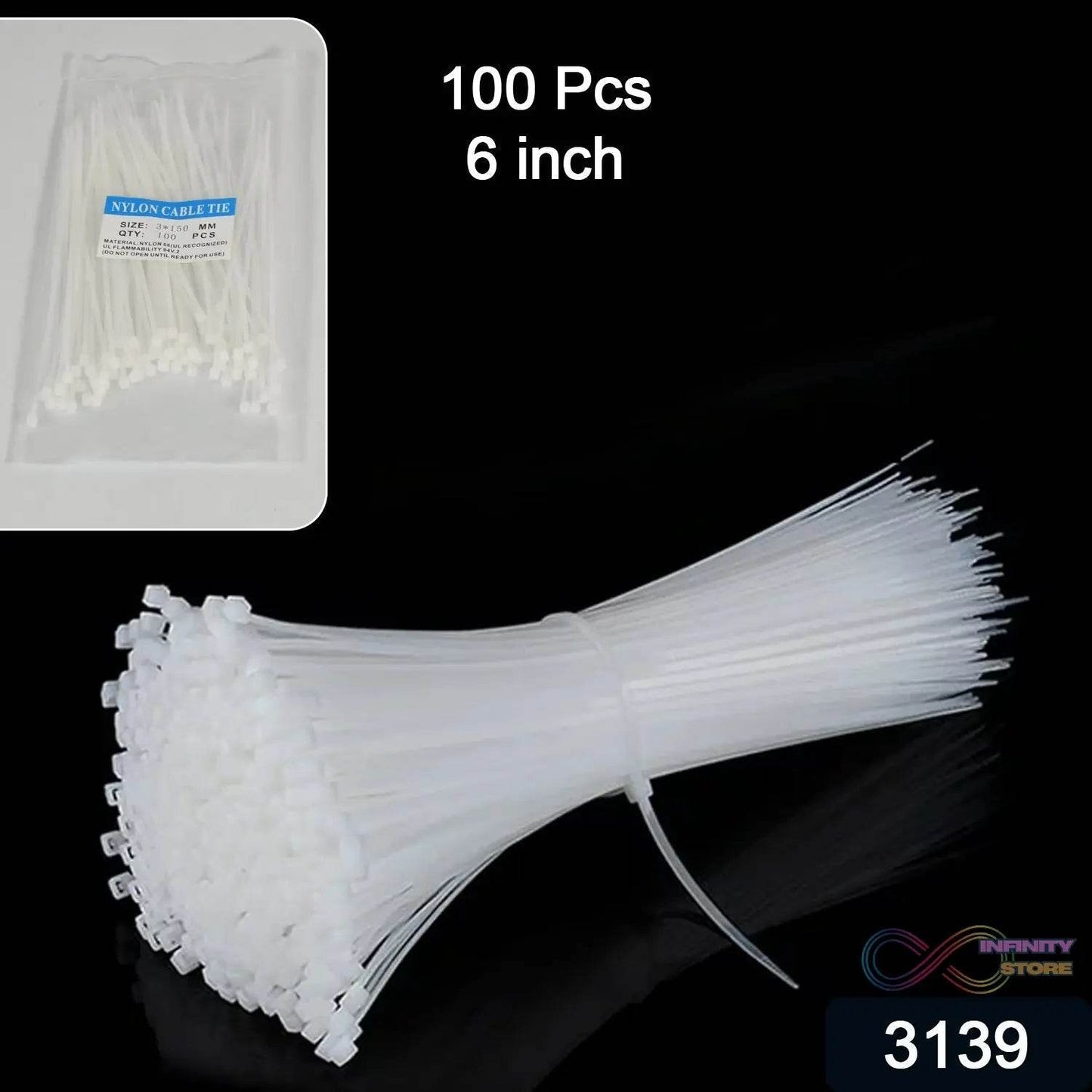 6Inch Nylon Self Locking Cable Ties, Heavy Duty Strong Zip Wire Tie. Pack of 100 - infinityexculsivestore.com