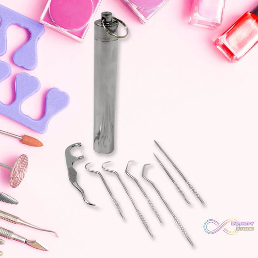 7 IN 1 STAINLESS STEEL TOOTHPICK FLOSSIER SET (1 SET / With Case) - infinityexculsivestore.com