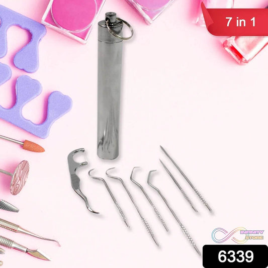 7 IN 1 STAINLESS STEEL TOOTHPICK FLOSSIER SET (1 SET / With Case) - infinityexculsivestore.com