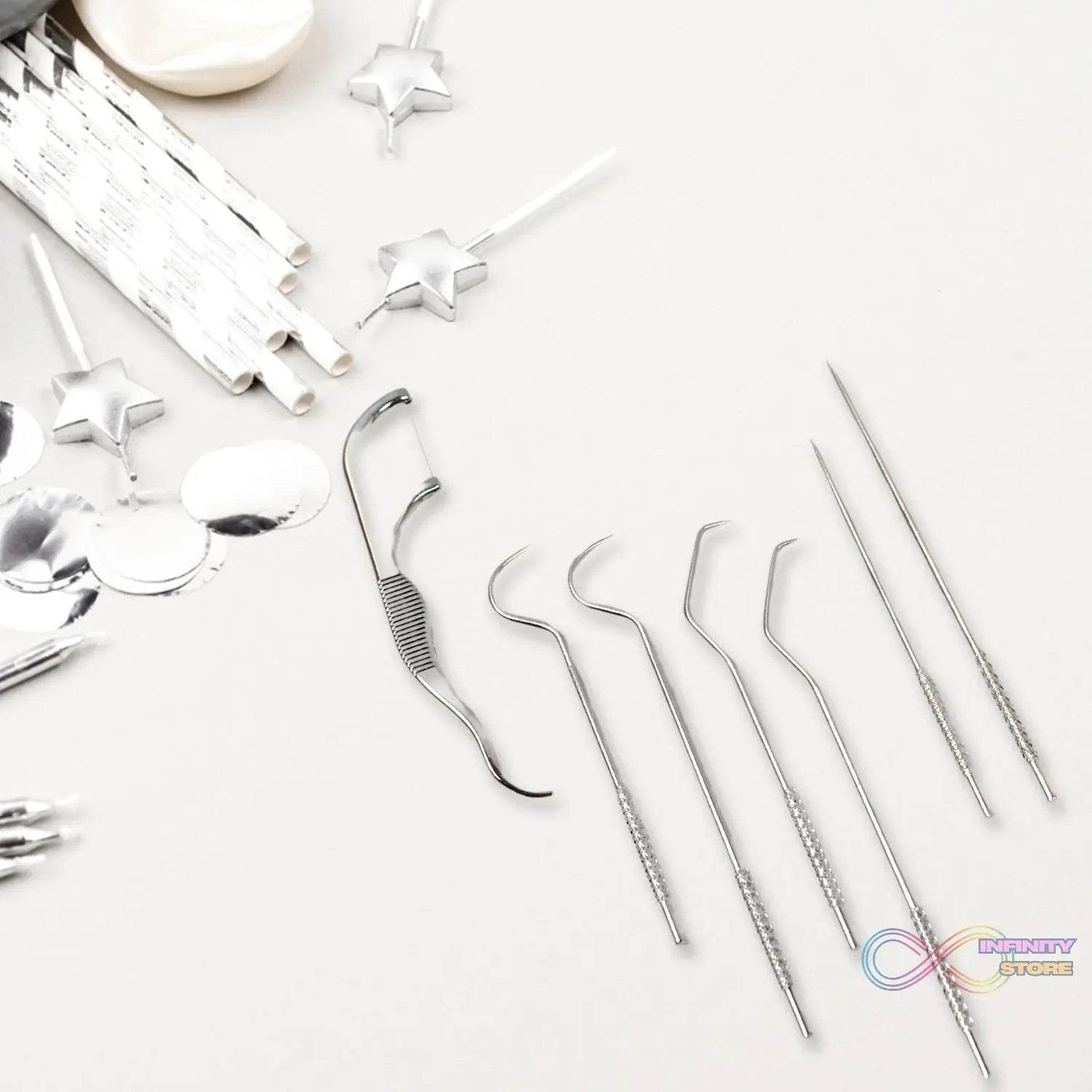 7 IN 1 STAINLESS STEEL TOOTHPICK FLOSSIER SET (1 SET / With Case) - infinityexculsivestore.com