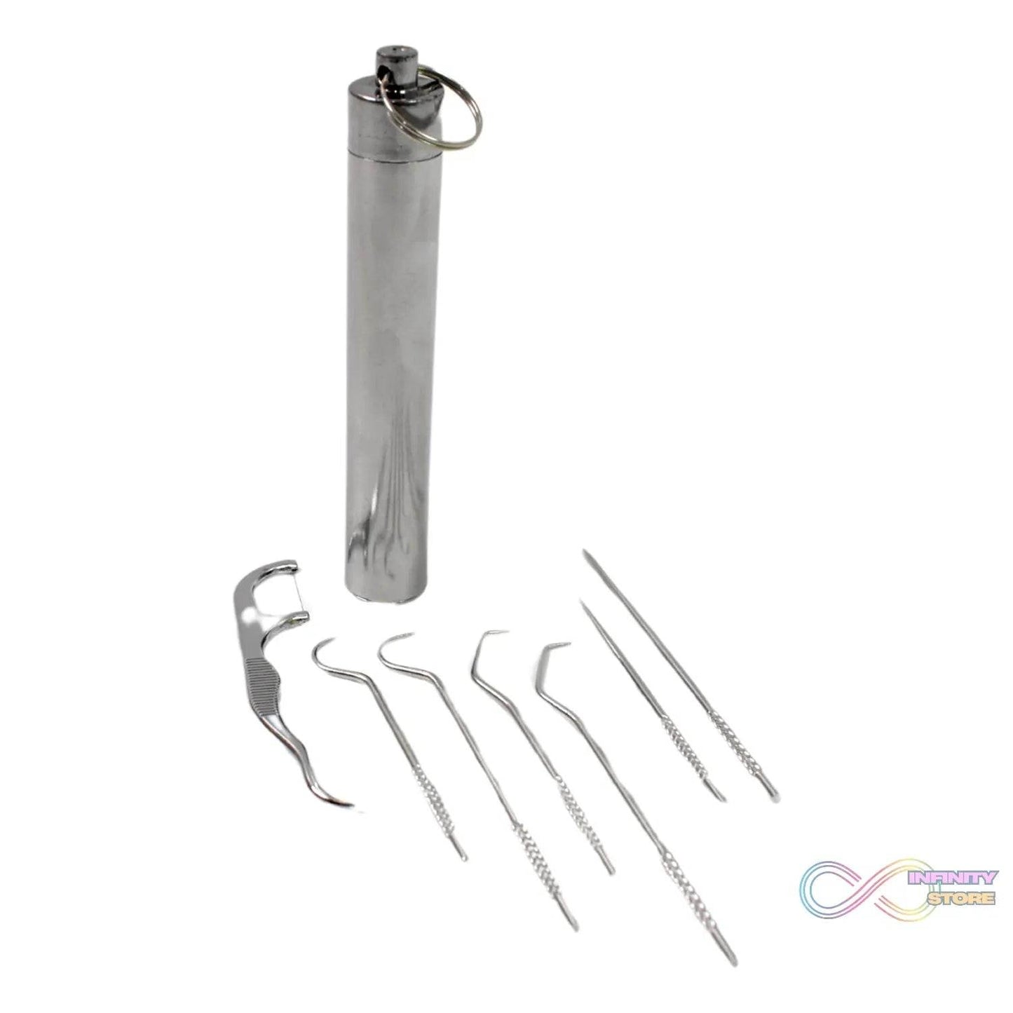 7 IN 1 STAINLESS STEEL TOOTHPICK FLOSSIER SET (1 SET / With Case) - infinityexculsivestore.com