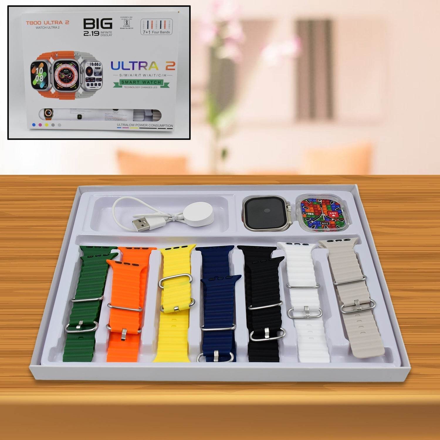 7 in 1 Ultra Smart watch Combo with Seven Classic Straps & Transparent Screen Guard (1 Set / Mix Color) - infinityexculsivestore.com