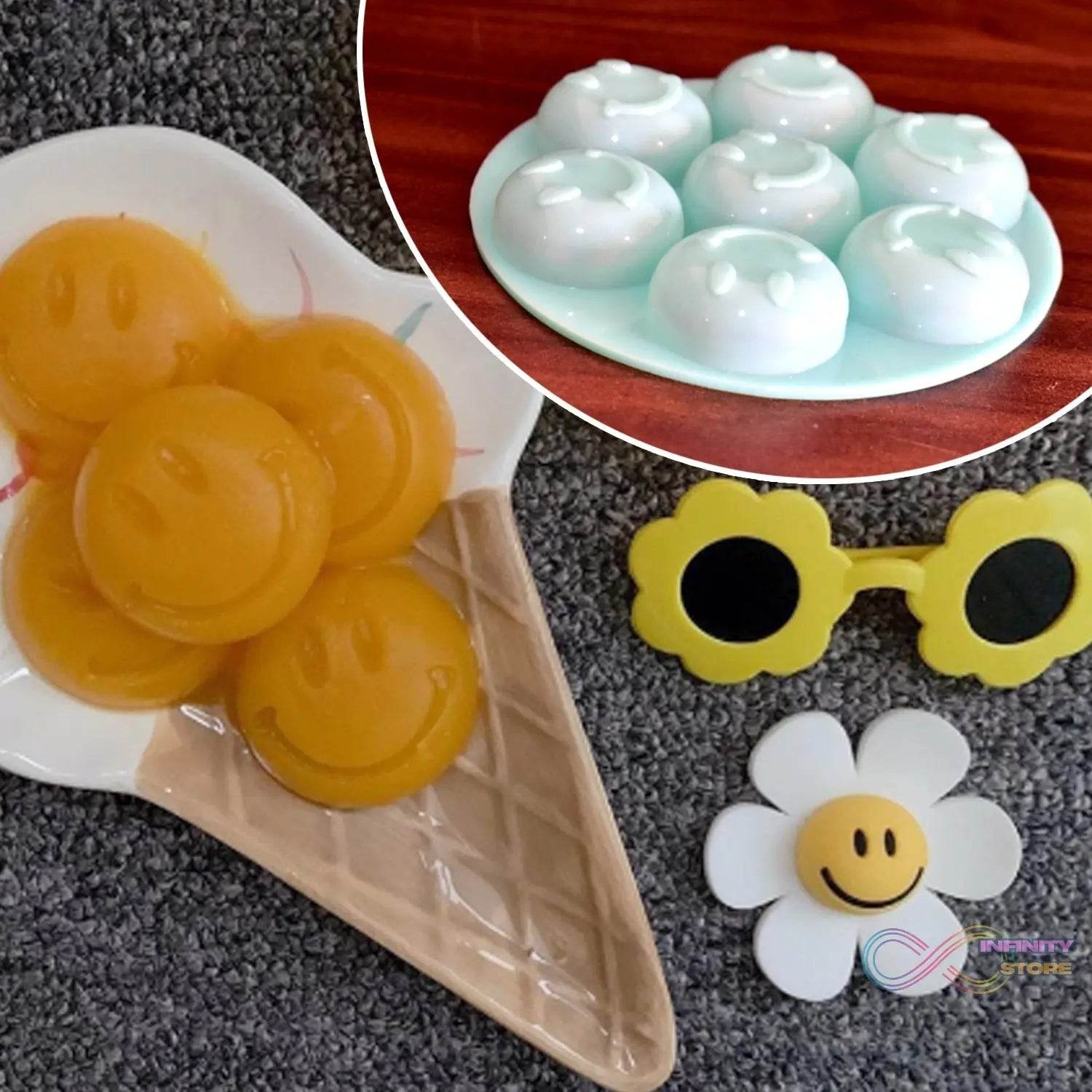 7cavity smiley shape chocolate mold tray cake baking mold Flexible silicone chocolate making tool - infinityexculsivestore.com