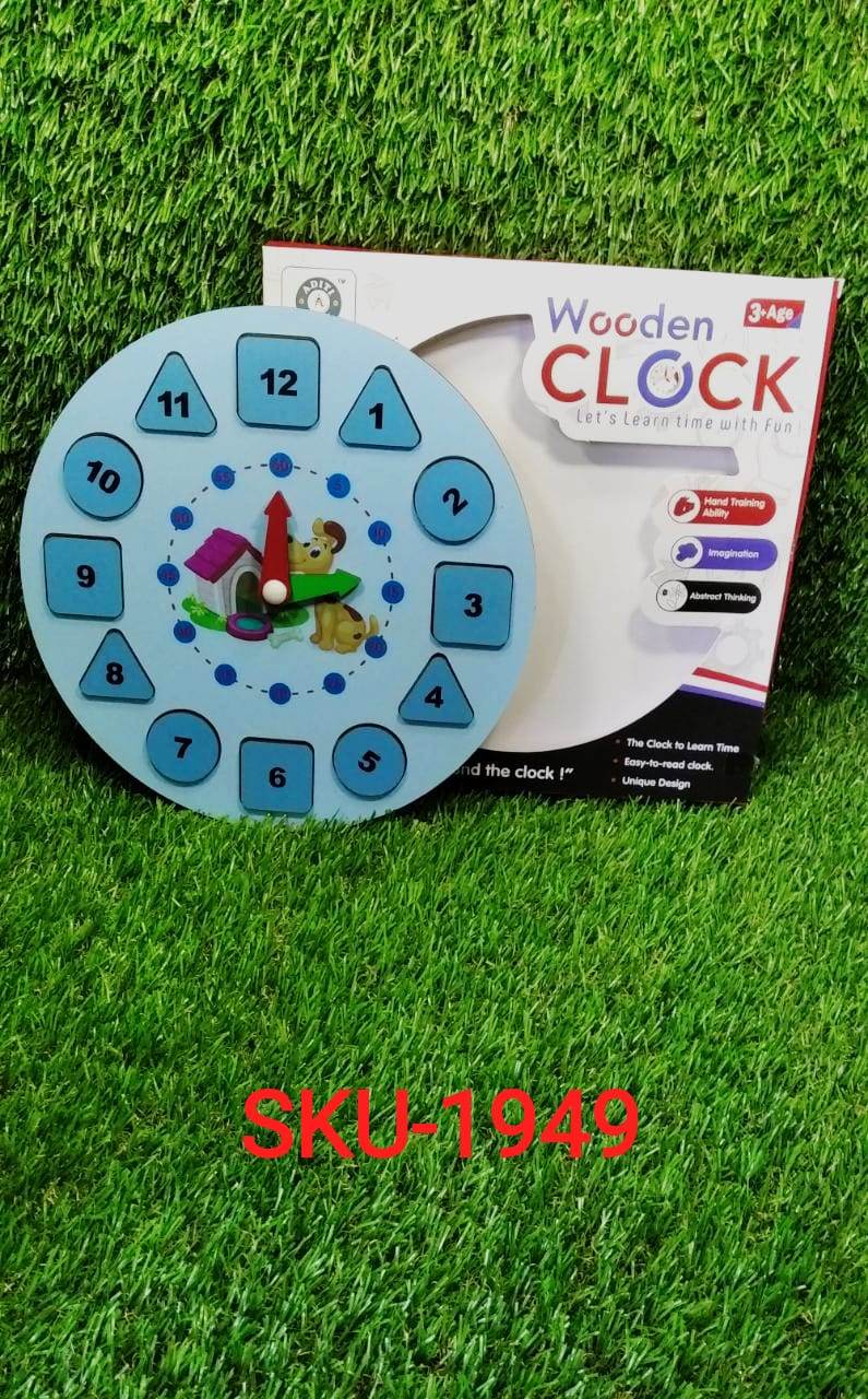 AT49 Wooden Clock Toy and game for kids and babies for playing and enjoying purposes. - infinityexculsivestore.com