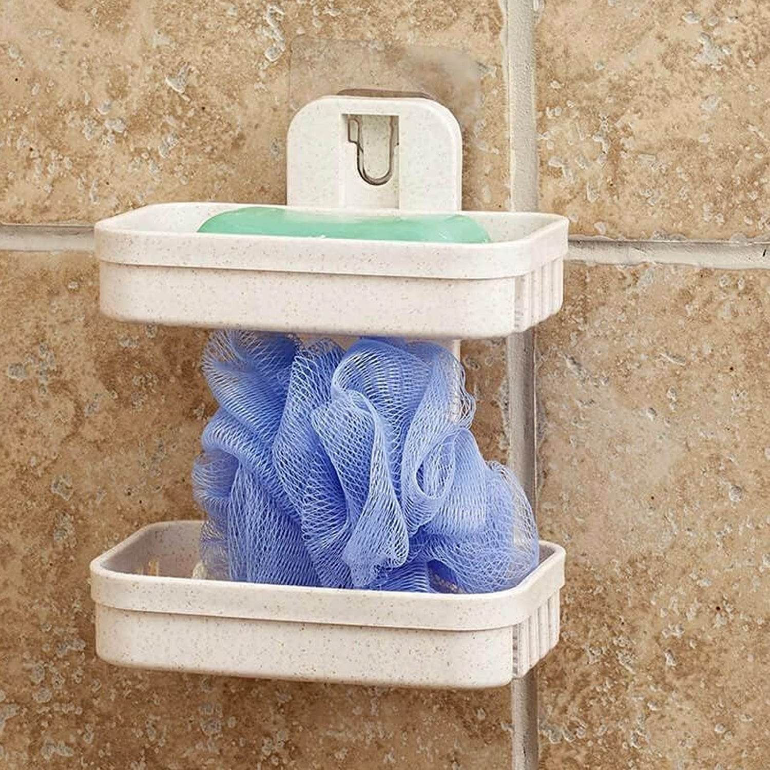 Adhesive Sticker Soap 2 Layer Dish Holder Wall Mounted Bathroom Shower Soap Holder Saver Box Storage Organizer Rack, ABS Plastic (Double Layers / 2 pcs set) - infinityexculsivestore.com
