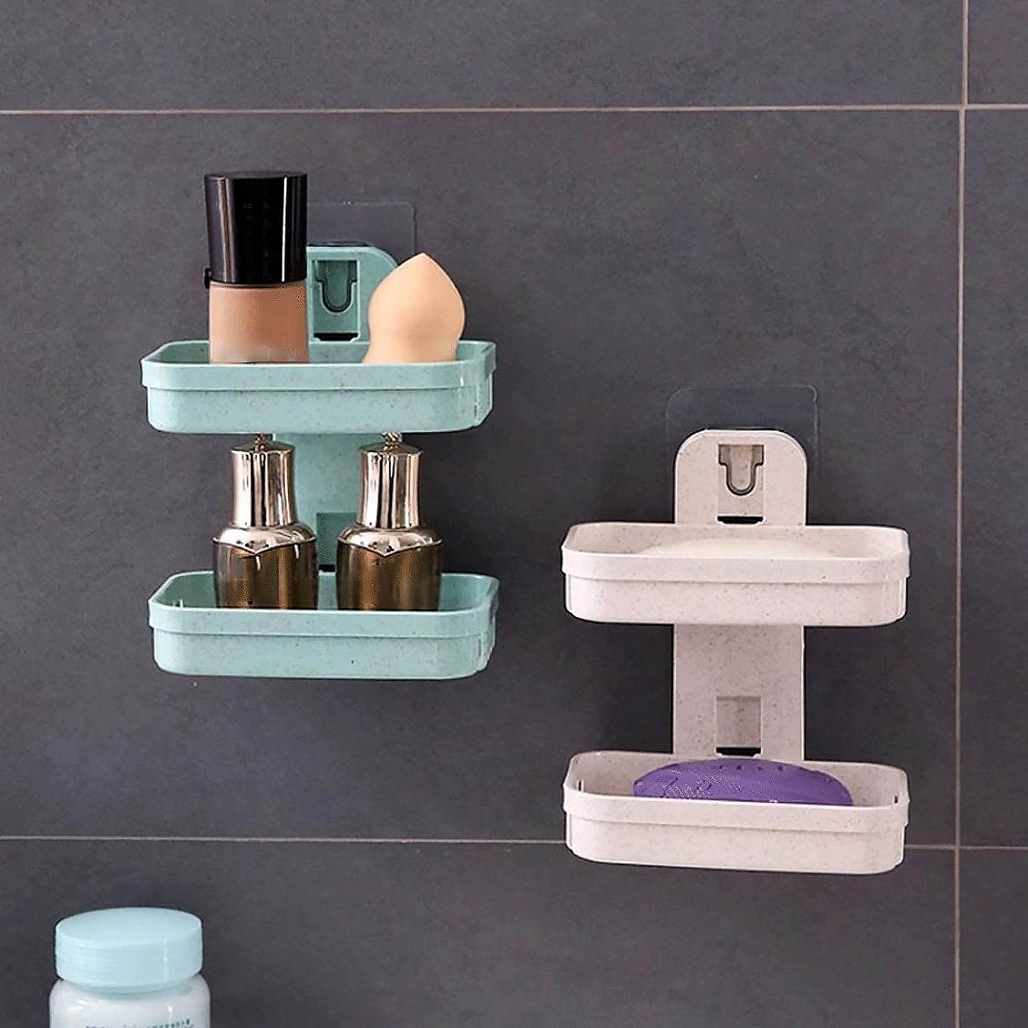 Adhesive Sticker Soap 2 Layer Dish Holder Wall Mounted Bathroom Shower Soap Holder Saver Box Storage Organizer Rack, ABS Plastic (Double Layers / 2 pcs set) - infinityexculsivestore.com