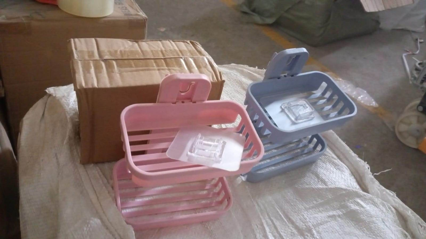 Adhesive Sticker Soap 2 Layer Dish Holder Wall Mounted Bathroom Shower Soap Holder Saver Box Storage Organizer Rack, ABS Plastic (Double Layers / 2 pcs set) - infinityexculsivestore.com