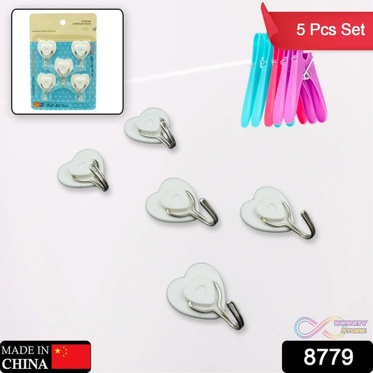 Multipurpose Strong Hook Self - Adhesive hooks for wall Heavy Plastic Hook, Sticky Hook Household For Home , Decorative Hooks, Bathroom & All Type Wall Use Hook , Suitable for Bathroom, Kitchen, Office (5 Pc Set) - infinityexculsivestore.com