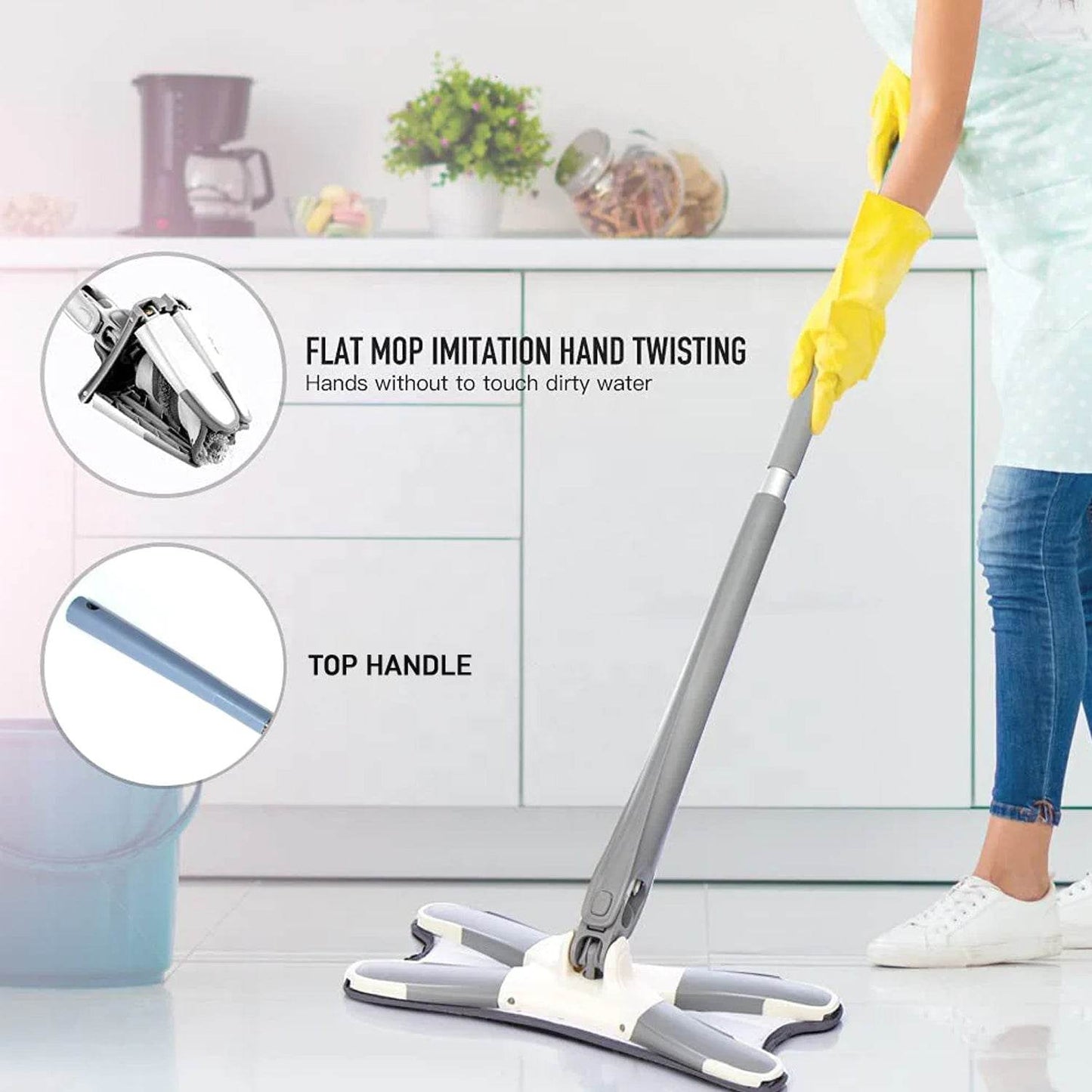 Adjustable 360° Flat Hand Mop: Floors, Walls, Ceilings (Easy Squeeze) - infinityexculsivestore.com