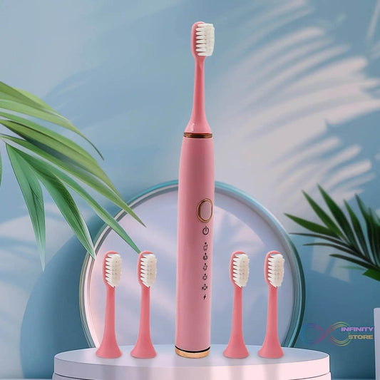 Adult Waterproof Electric Toothbrush with Extra 4 Toothbrush Head (1 Pc / USB Charging Operated / Mix Colour) - infinityexculsivestore.com