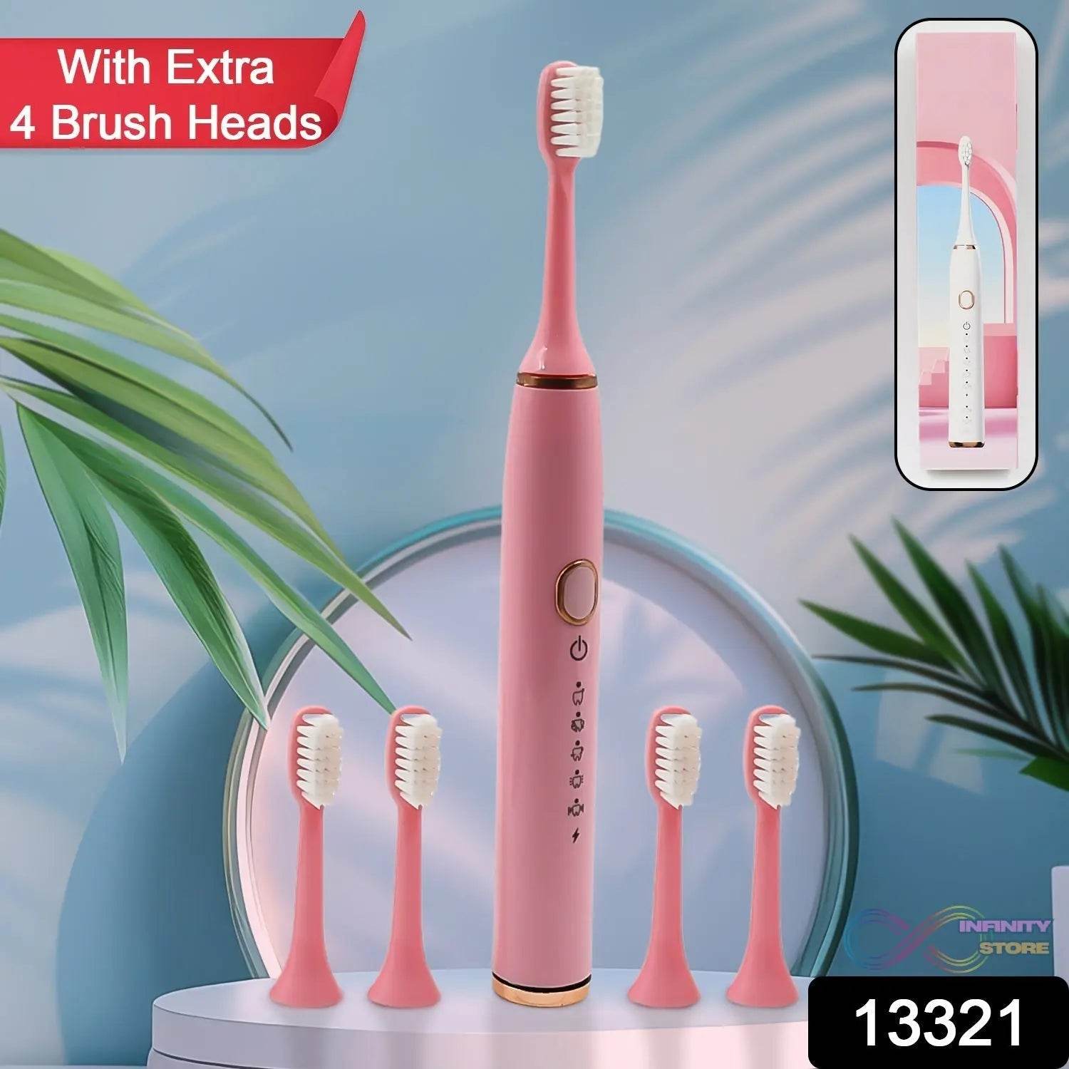 Adult Waterproof Electric Toothbrush with Extra 4 Toothbrush Head (1 Pc / USB Charging Operated / Mix Colour) - infinityexculsivestore.com
