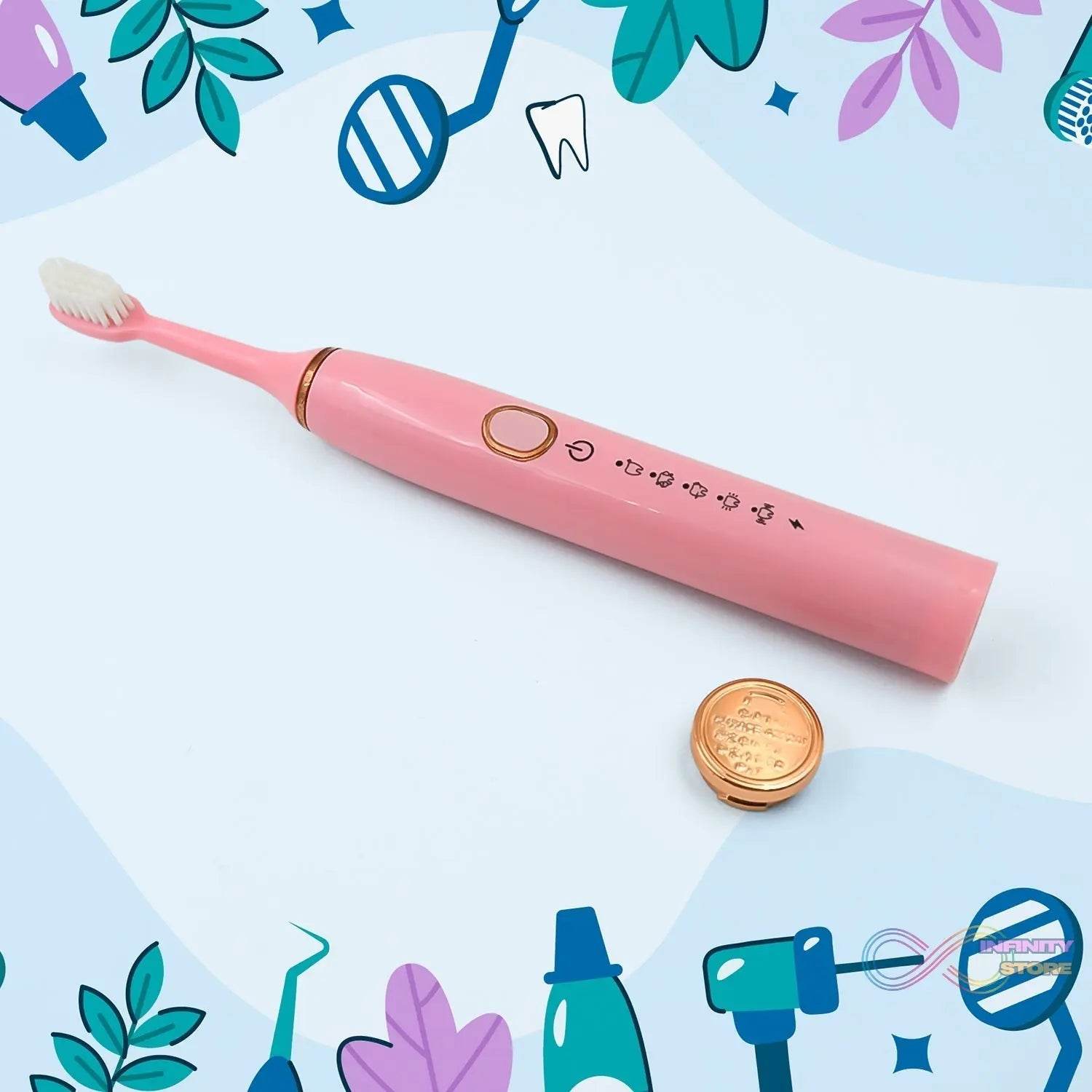 Adult Waterproof Electric Toothbrush with Extra 4 Toothbrush Head (1 Pc / USB Charging Operated / Mix Colour) - infinityexculsivestore.com