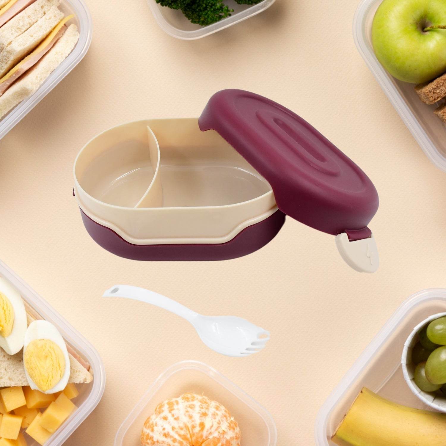 Airtight Food Grade Tiffin Box with 2 in 1 Spoon And 2 Compartment - infinityexculsivestore.com