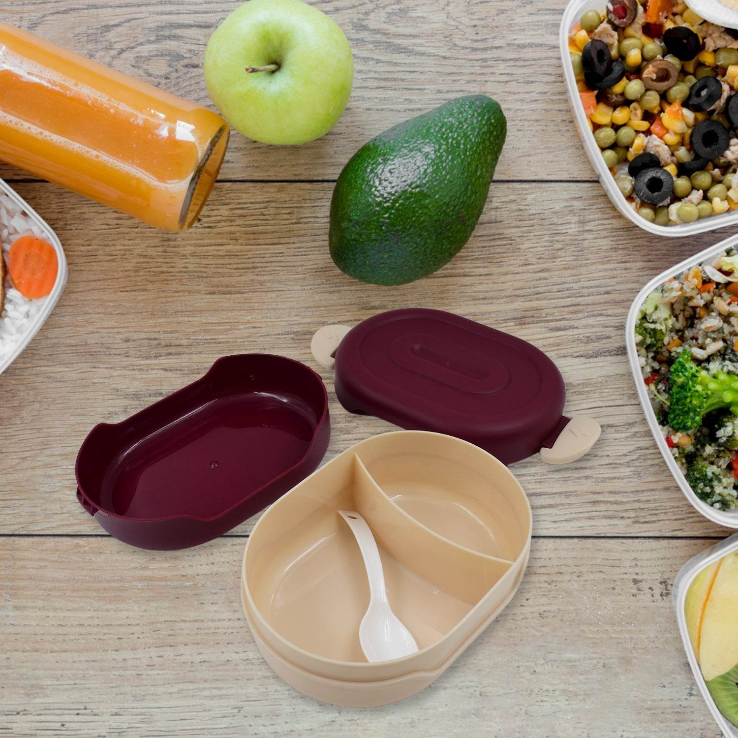 Airtight Food Grade Tiffin Box with 2 in 1 Spoon And 2 Compartment - infinityexculsivestore.com