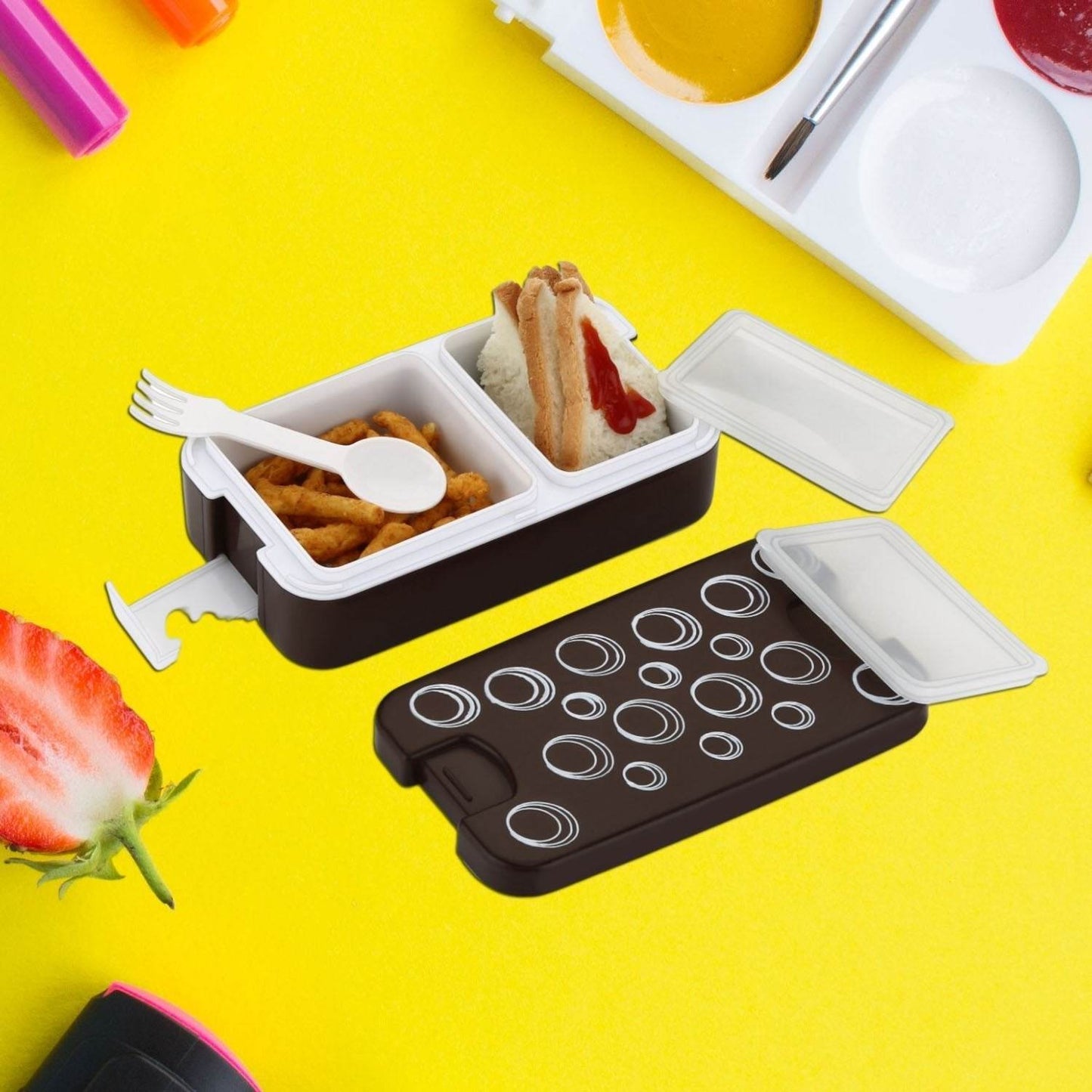 Airtight Lunch Box - 2 Compartment, Leak-Proof, Food-Grade Material, Modern Compact Design with Spoon - infinityexculsivestore.com