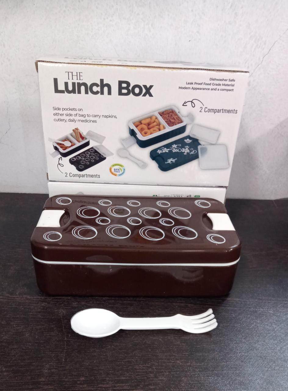 Airtight Lunch Box - 2 Compartment, Leak-Proof, Food-Grade Material, Modern Compact Design with Spoon - infinityexculsivestore.com