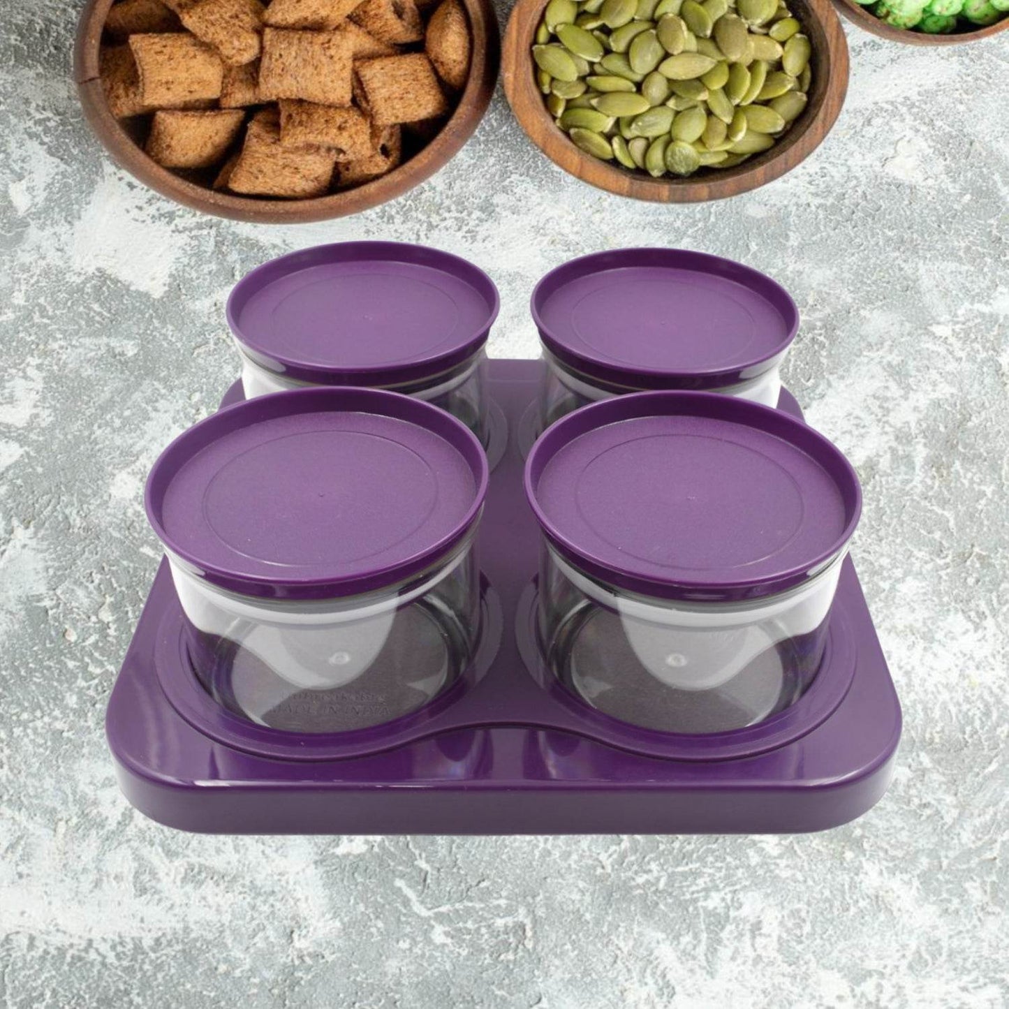 Airtight Plastic 4 Pc Storage Container Set, With Tray Dry Fruit Plastic Storage Container Tray Set With Lid & Serving Tray For Kitchen - infinityexculsivestore.com