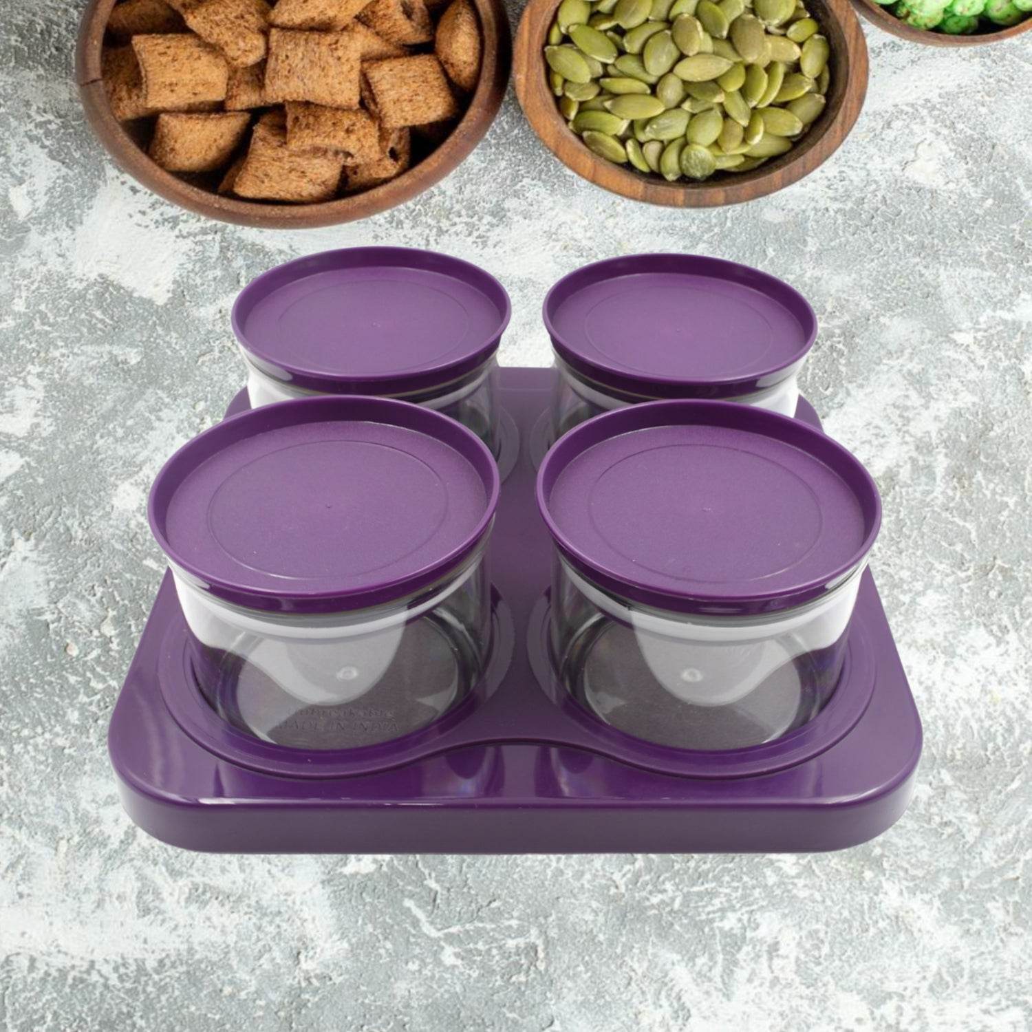 Airtight Plastic 4 Pc Storage Container Set, With Tray Dry Fruit Plastic Storage Container Tray Set With Lid & Serving Tray For Kitchen - infinityexculsivestore.com