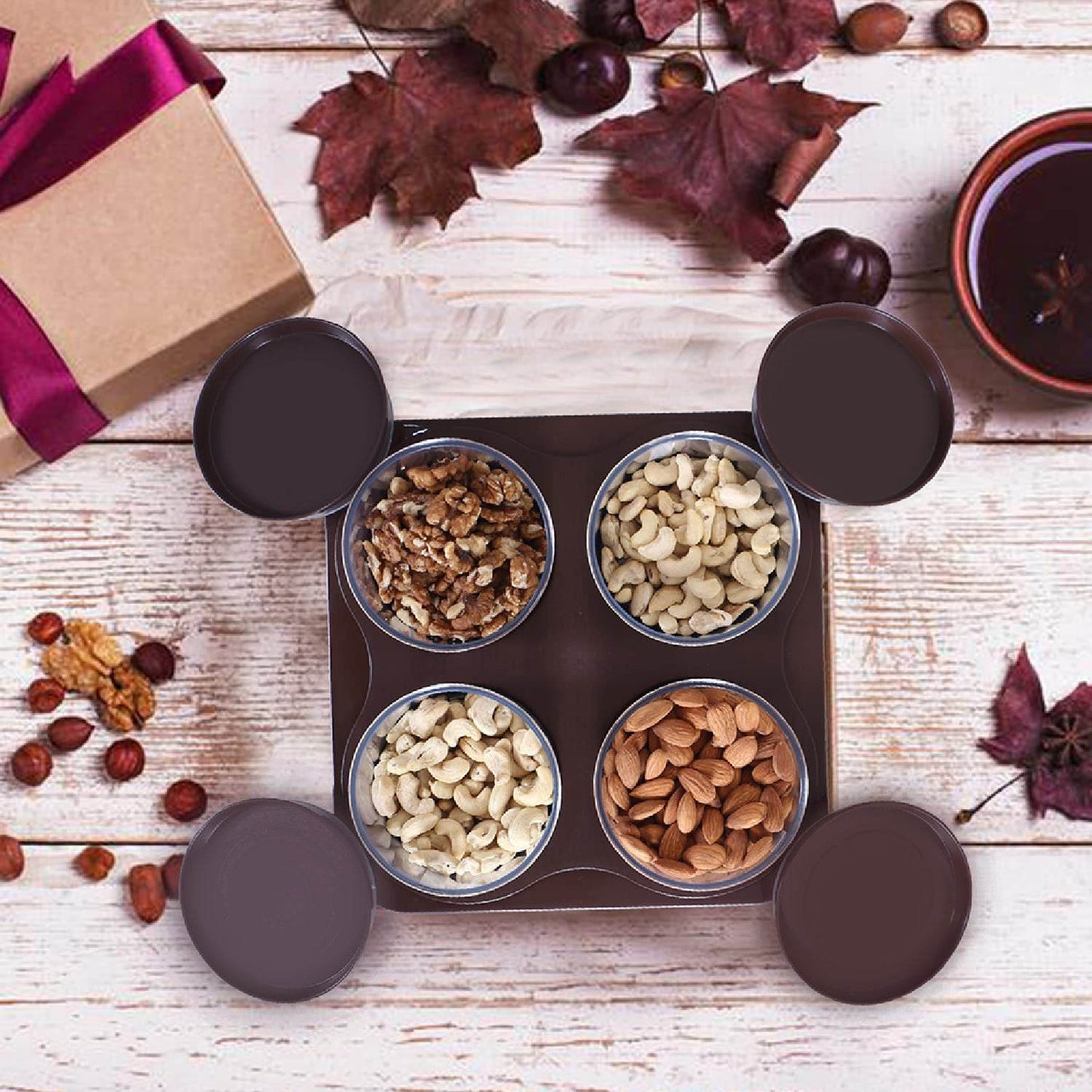 Airtight Plastic 4 Pc Storage Container Set, With Tray Dry Fruit Plastic Storage Container Tray Set With Lid & Serving Tray For Kitchen - infinityexculsivestore.com