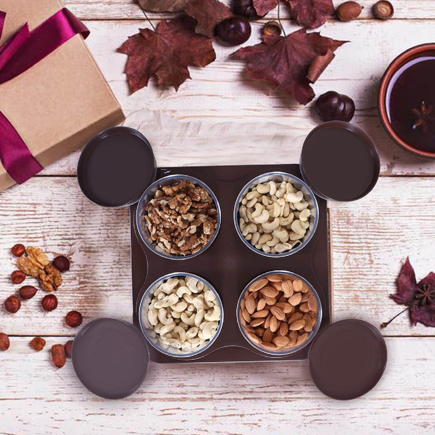 Airtight Plastic 4 Pc Storage Container Set, With Tray Dry Fruit Plastic Storage Container Tray Set With Lid & Serving Tray For Kitchen - infinityexculsivestore.com