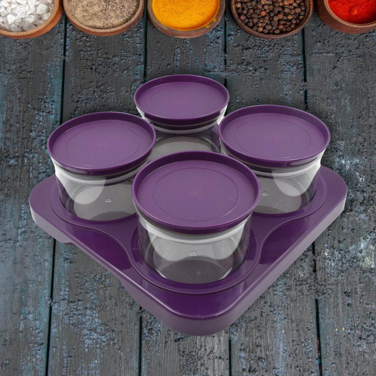 Airtight Plastic 4 Pc Storage Container Set, With Tray Dry Fruit Plastic Storage Container Tray Set With Lid & Serving Tray For Kitchen - infinityexculsivestore.com