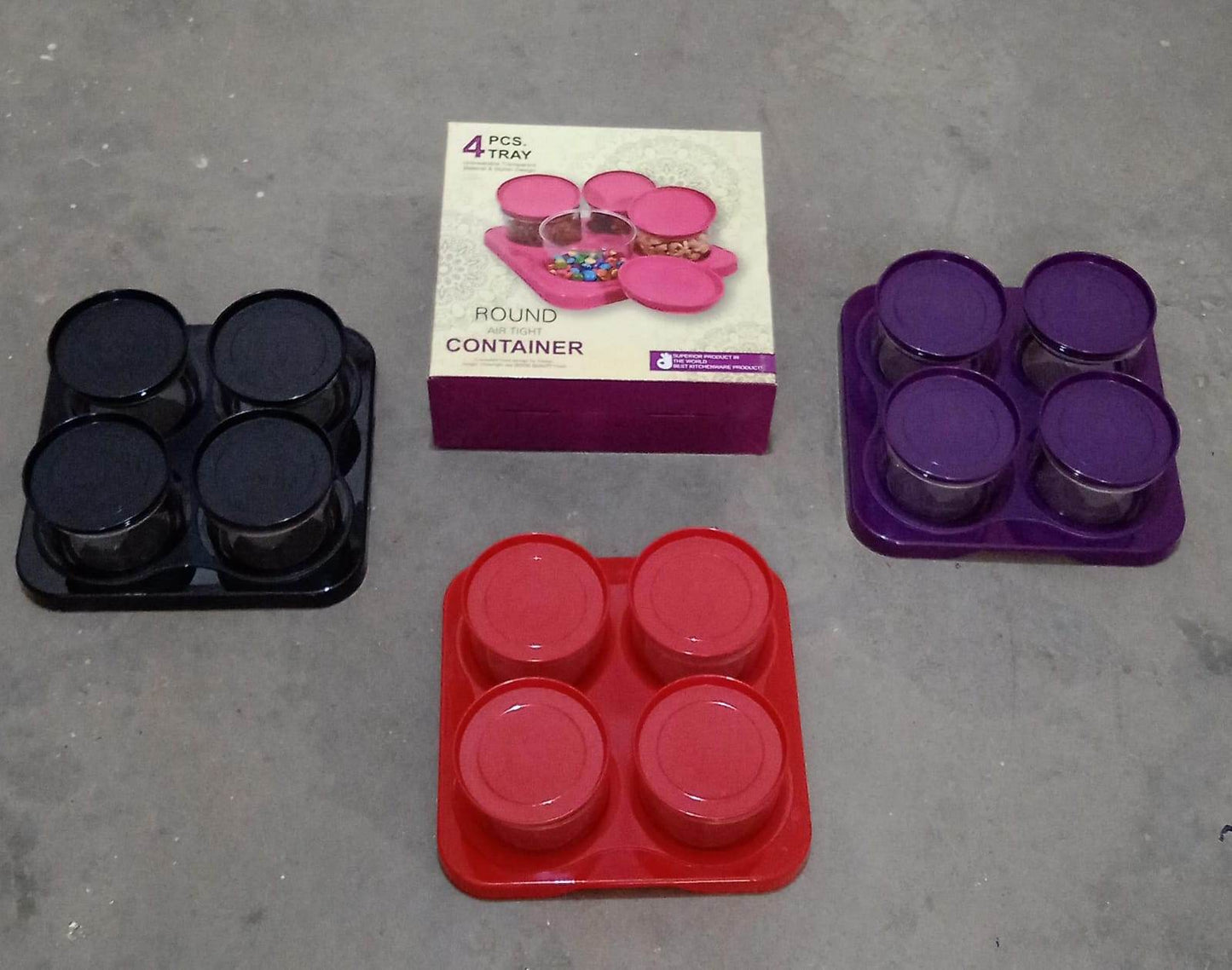 Airtight Plastic 4 Pc Storage Container Set, With Tray Dry Fruit Plastic Storage Container Tray Set With Lid & Serving Tray For Kitchen - infinityexculsivestore.com