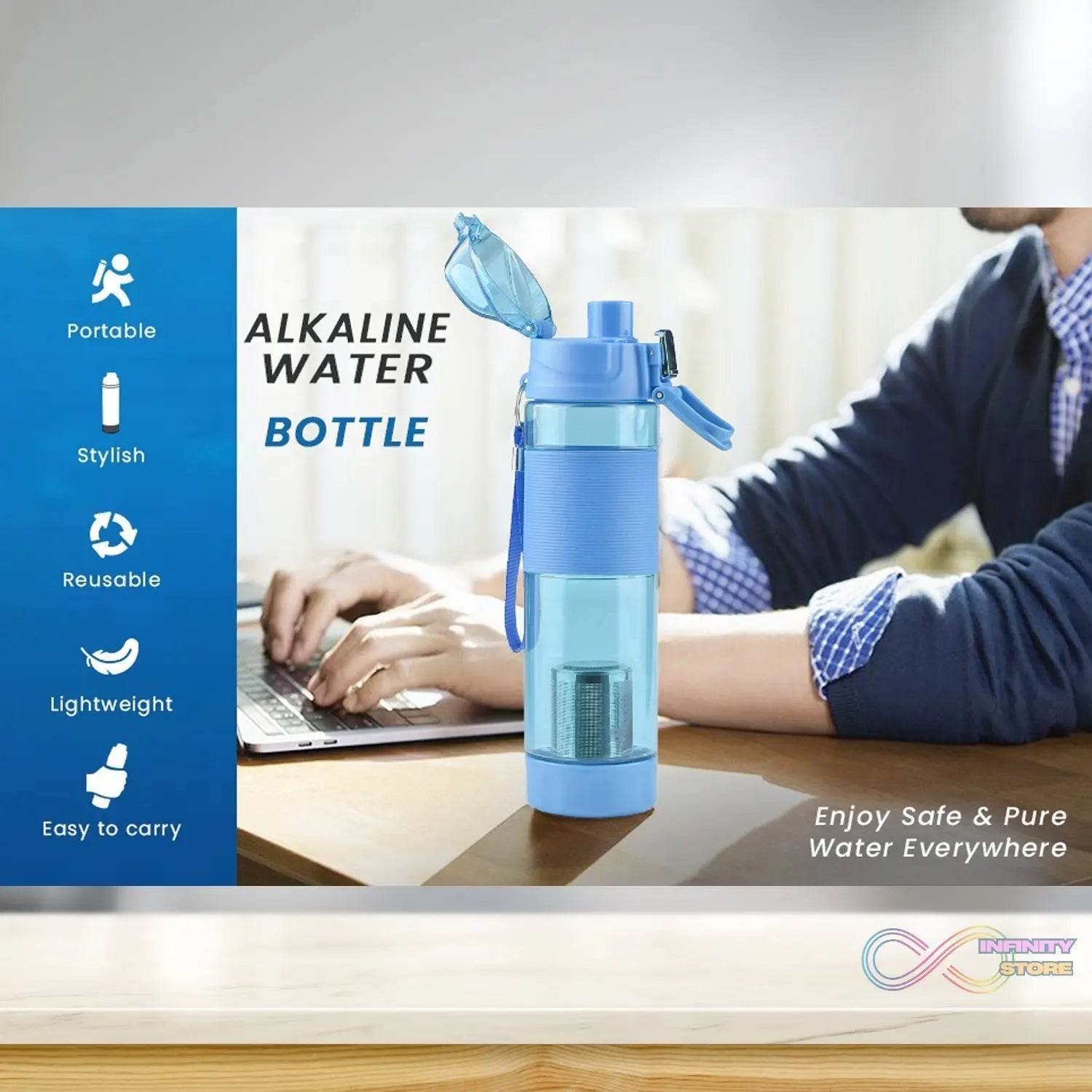 Alkaline Water Bottle, with Food Grade Plastic, Stylish and Portable (Particulates not included) - infinityexculsivestore.com