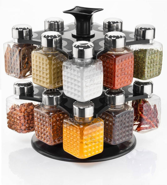 All New Square 16 Bottle Design 360 Degree Revolving Spice Rack Container Condiment, Pieces Set, Square Small Container - infinityexculsivestore.com