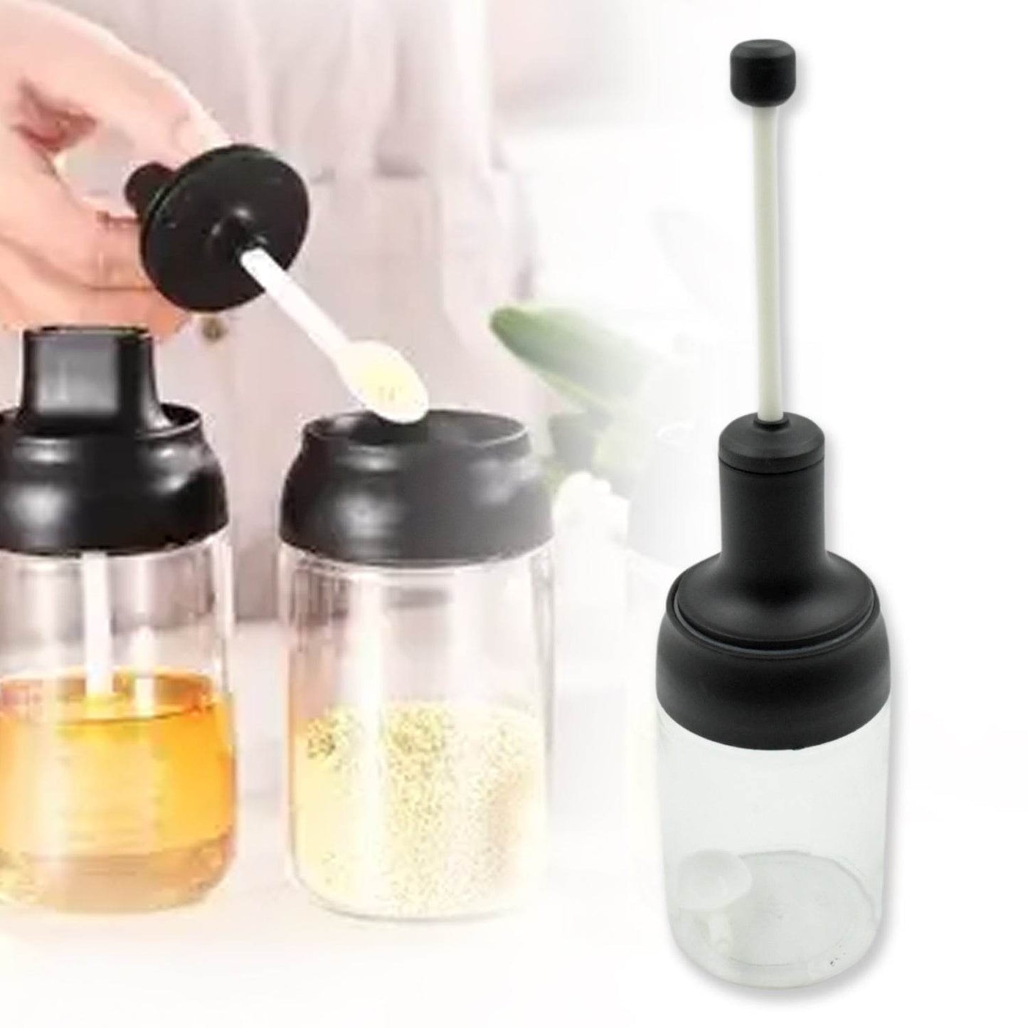 All-in-One Seasoning Jar: Heat-Resistant Glass with Spoon (1 Pc) - infinityexculsivestore.com