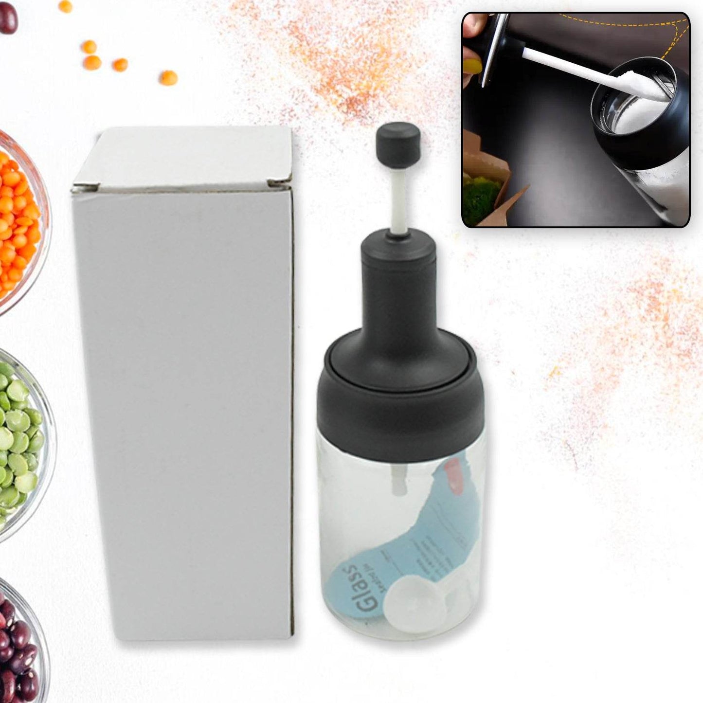 All-in-One Seasoning Jar: Heat-Resistant Glass with Spoon (1 Pc) - infinityexculsivestore.com