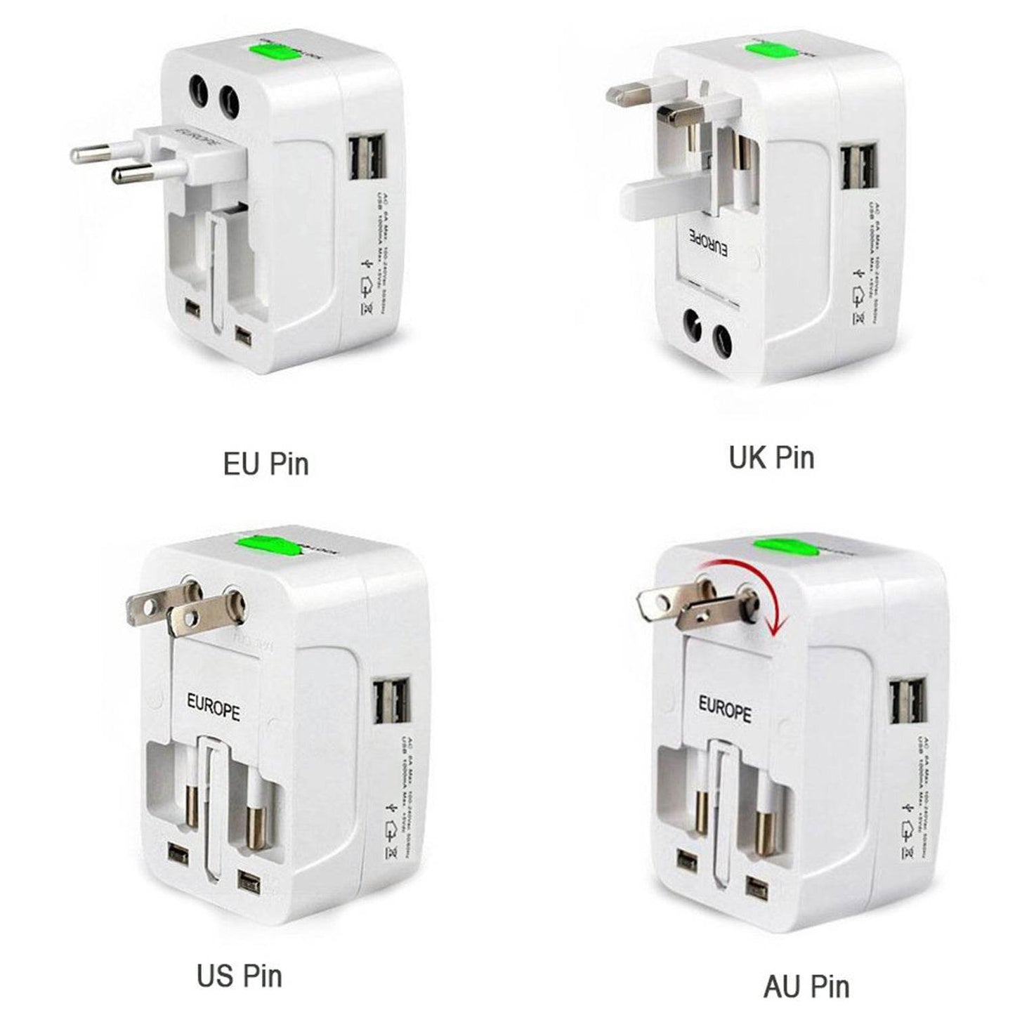 All-in-One Universal Worldwide Travelling AC Adaptor Plug (AU / UK / US / EU) International Power Charger Electric USB Power Plug Socket Adapter Converter (1 Pc) - infinityexculsivestore.com